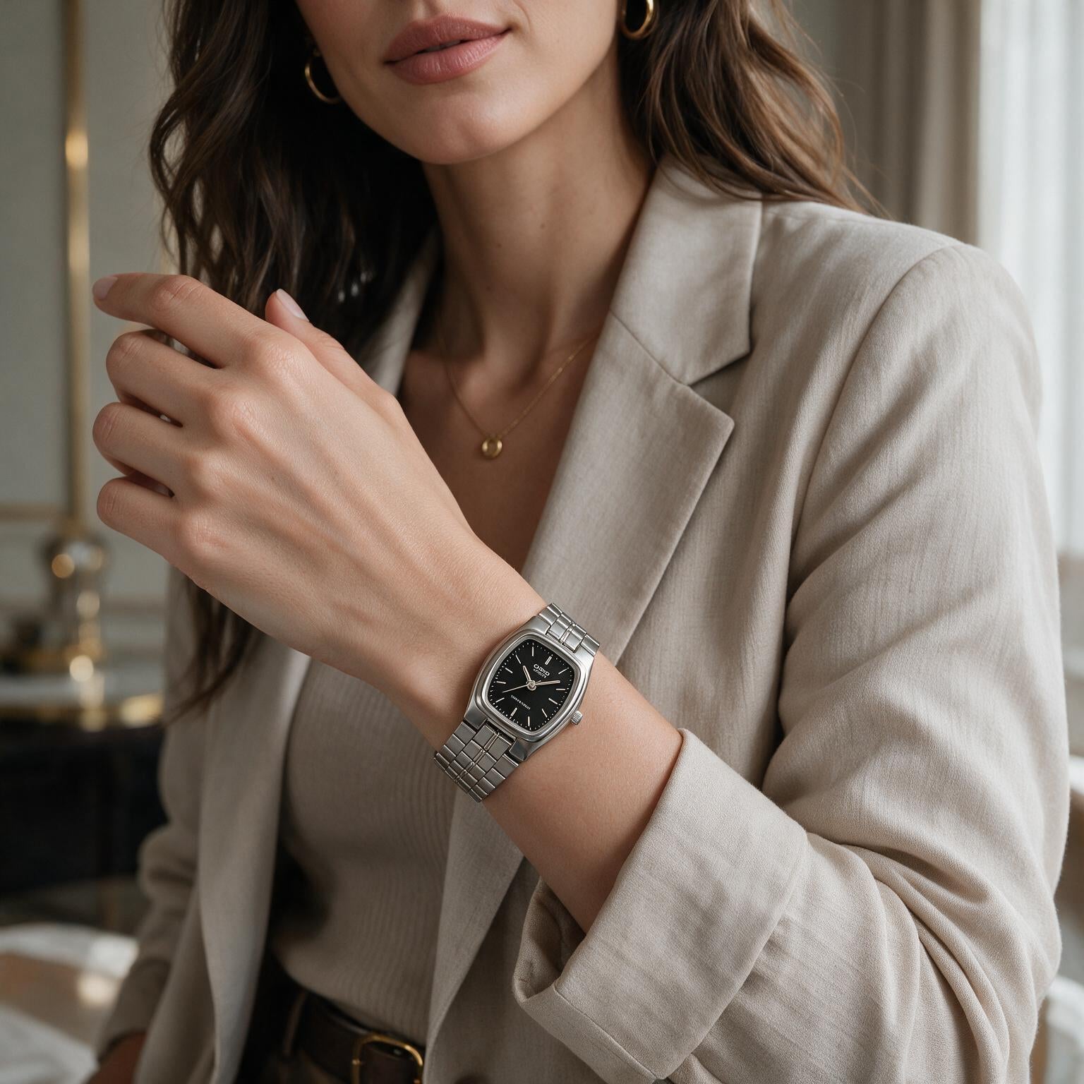 Reloj Casio LTP-1169D-1A Analógico Plateado Esfera Negra – Dama