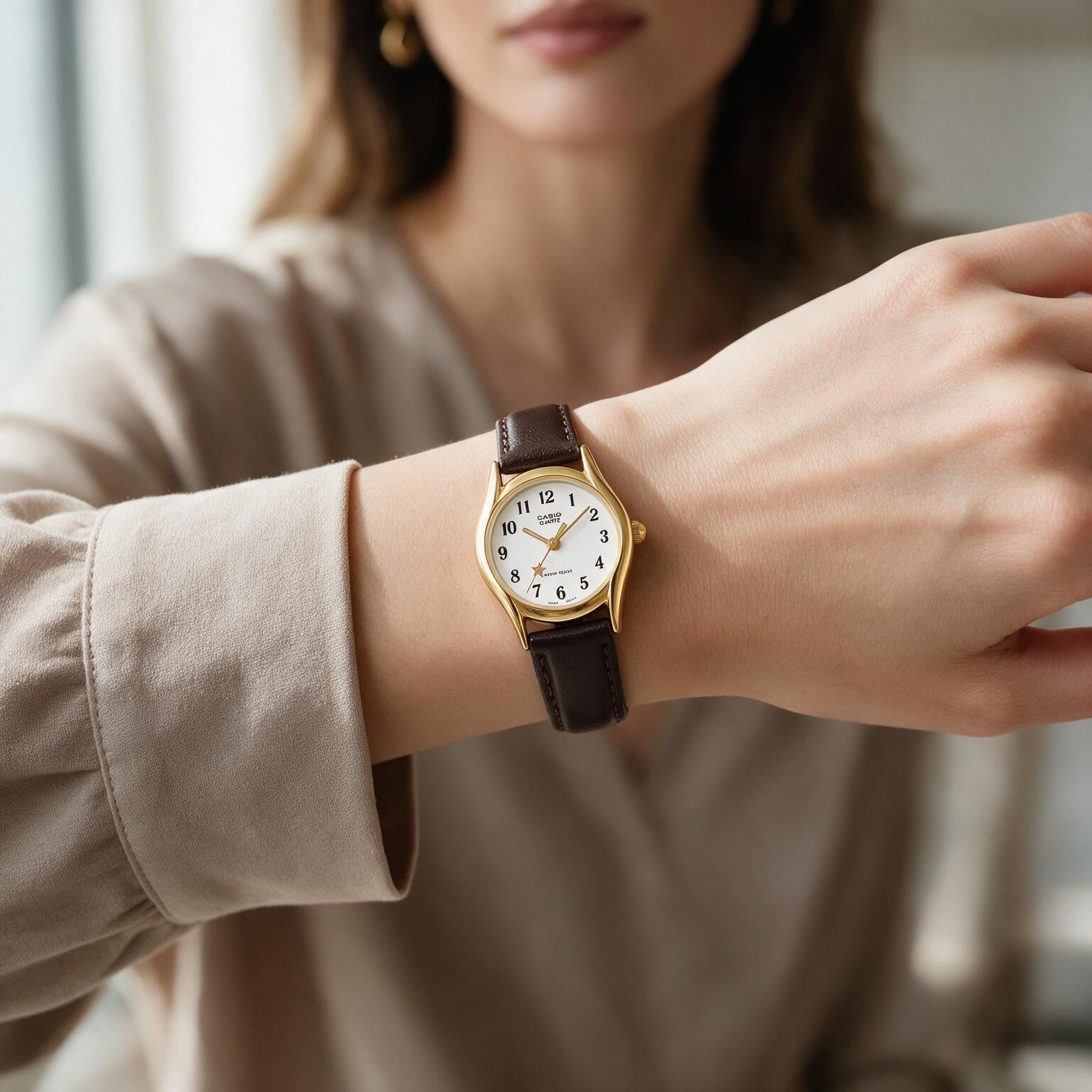 Reloj Casio LTP-1094Q-7B4 Analógico Dorado con Correa de Cuero – Dama