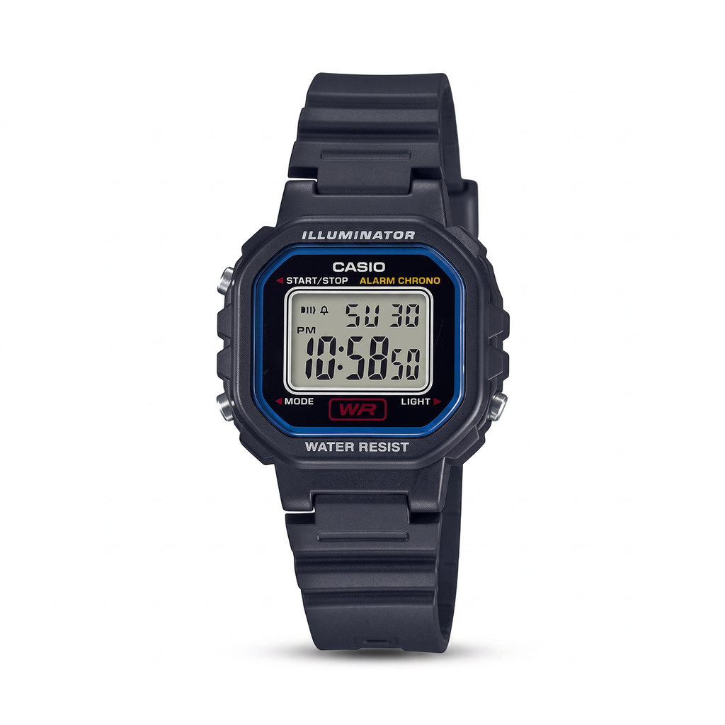 Reloj Casio LA-20WH-1C Digital Negro con Detalles Azules – Dama