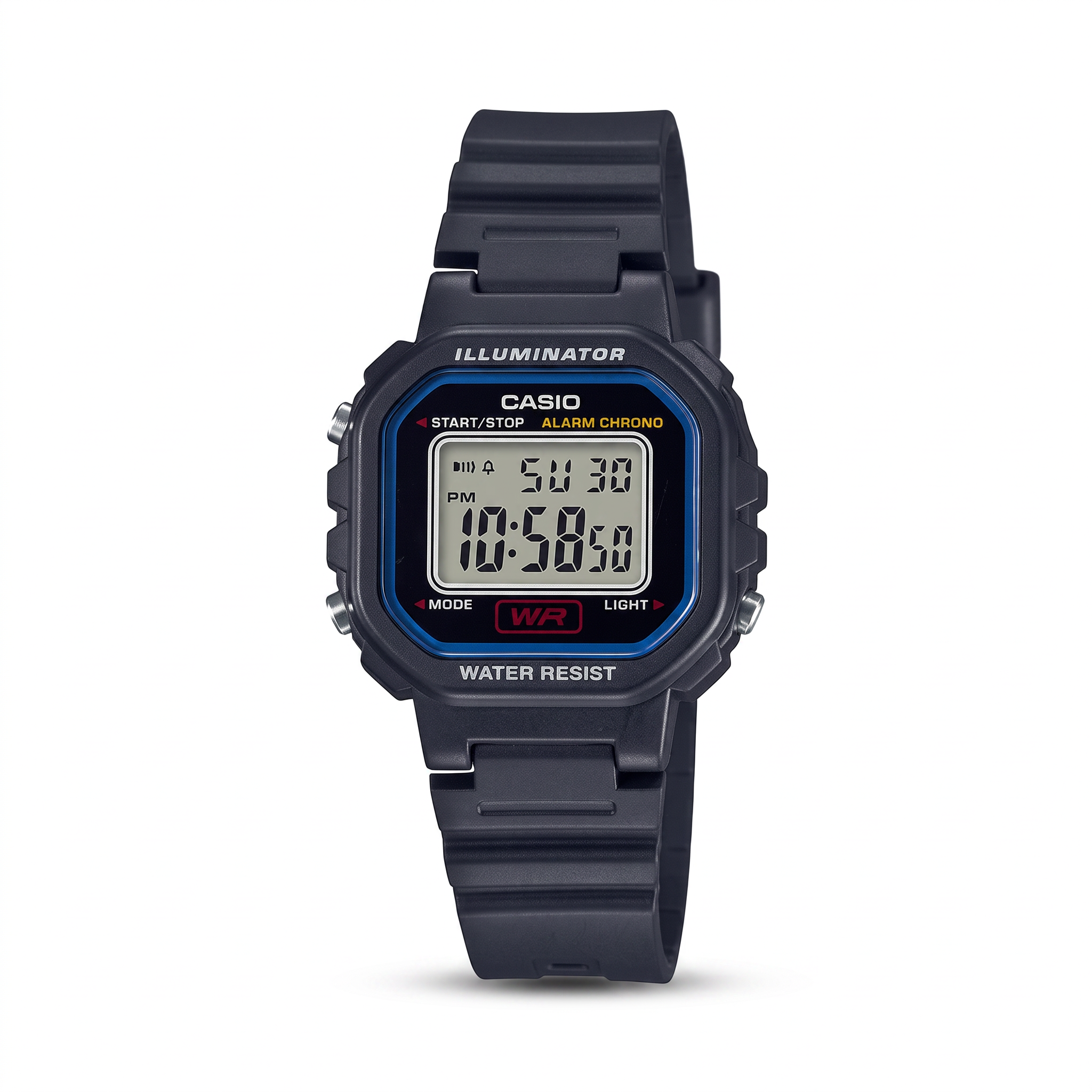 Reloj Casio LA-20WH-1C Digital Negro con Detalles Azules – Dama