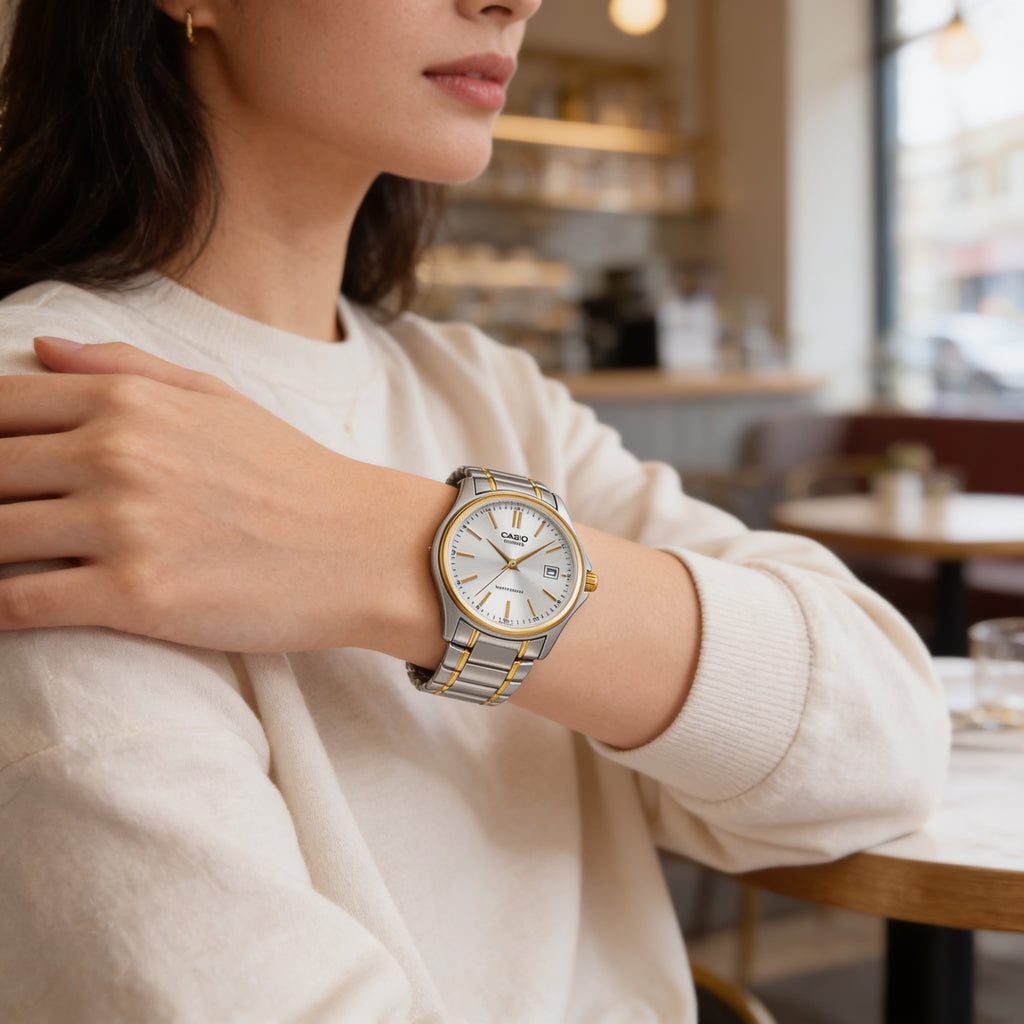 Reloj Casio LTP-1183G-7A Analógico Bicolor Dorado y Plateado – Dama