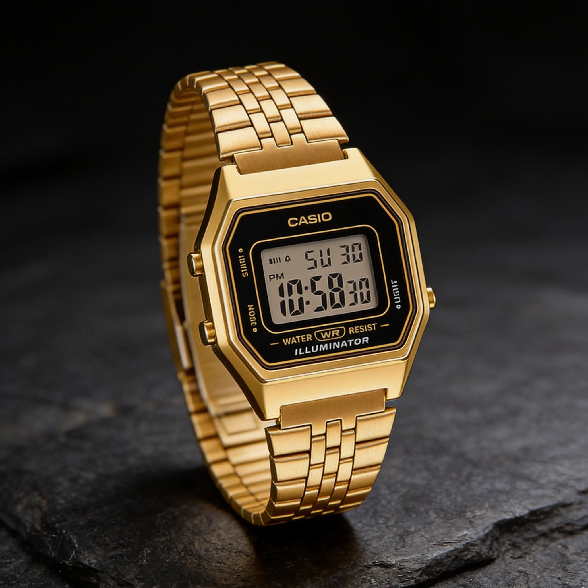 Reloj Casio Vintage LA680WGA-1 Digital Dorado Esfera Negra – Unisex