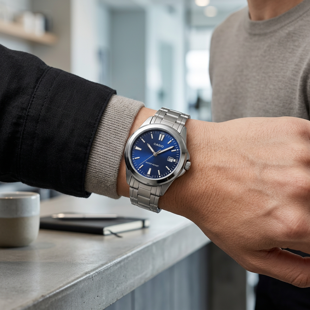 Reloj Casio LTP-1215A-2A2 Analógico Plateado Esfera Azul con Fecha – Dama