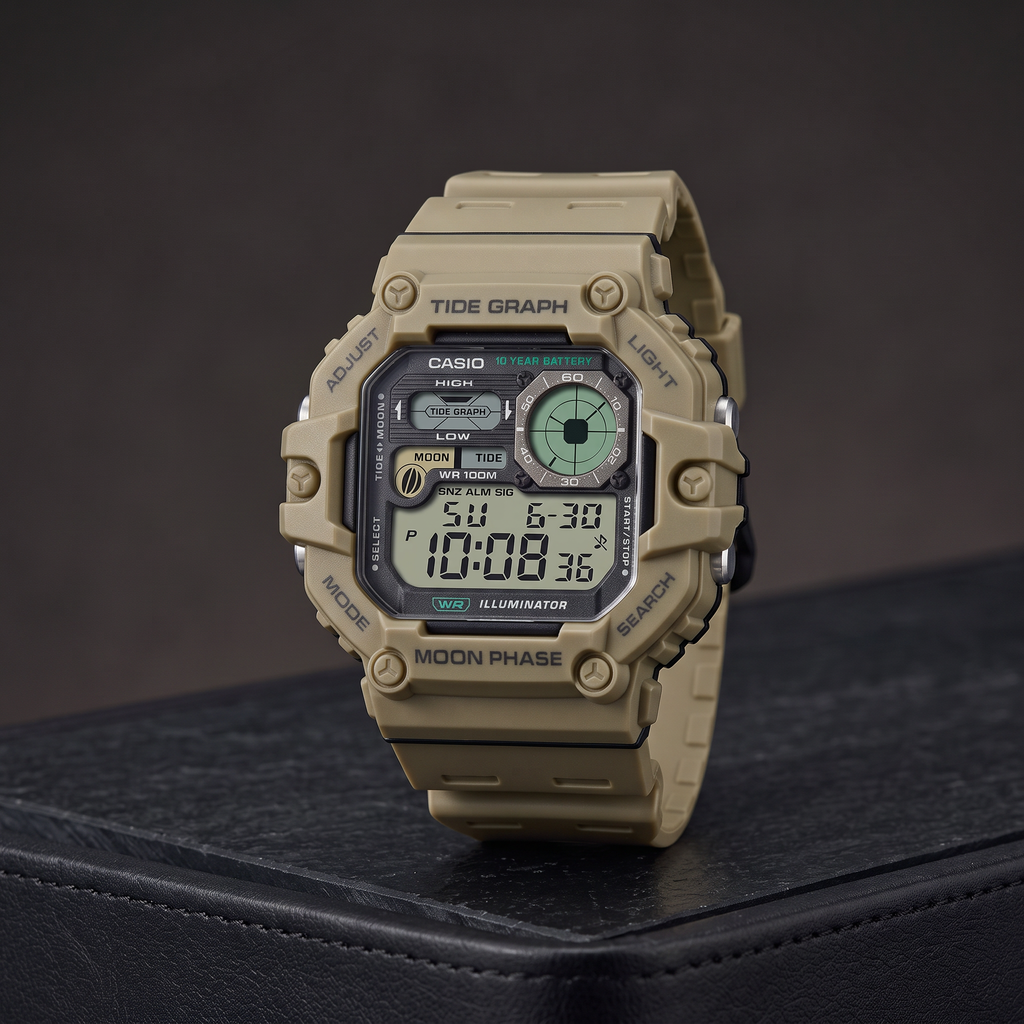 Reloj Casio WS-1700H-5AV Digital Beige/Marrón Mareas y Fase Lunar 100M – Caballero