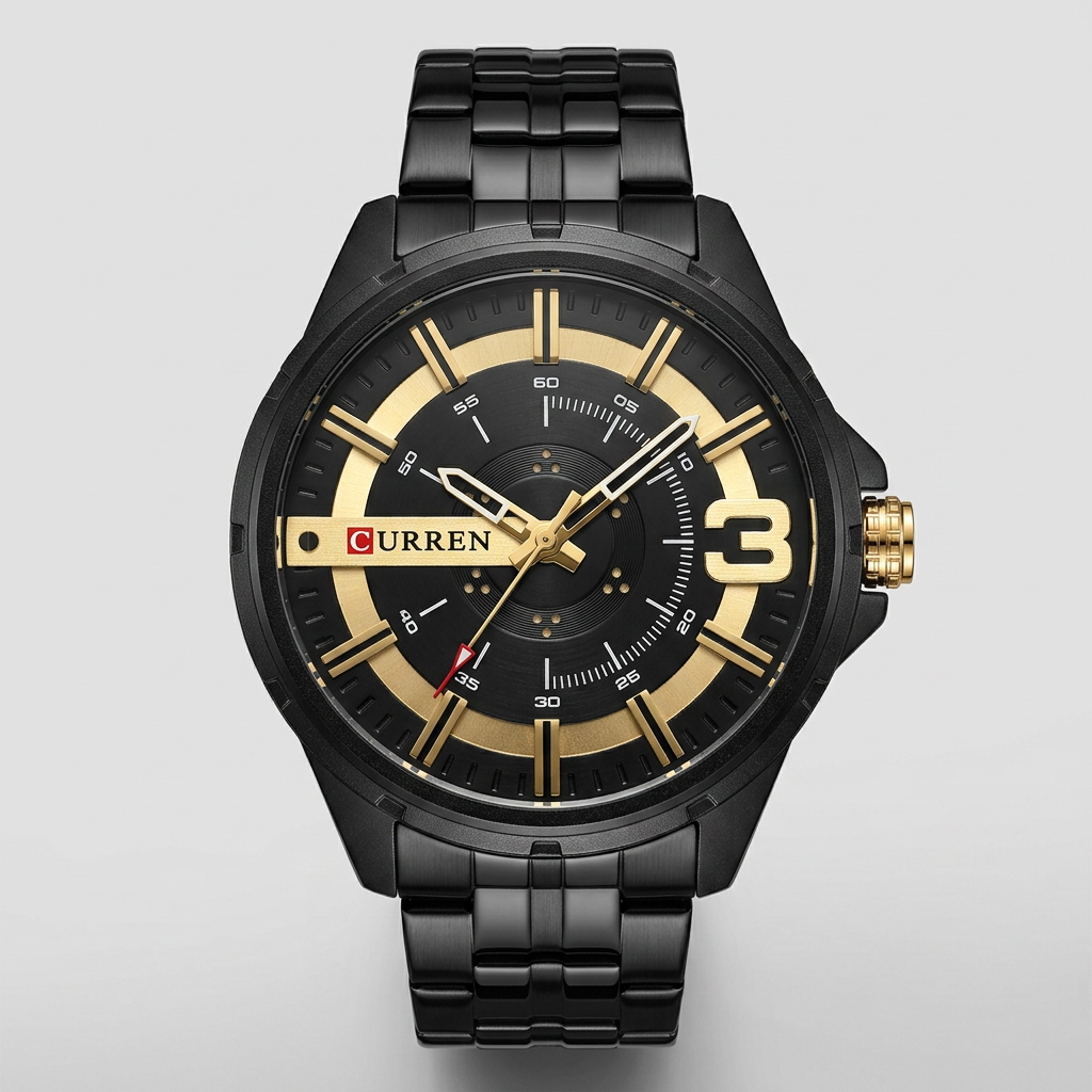 Reloj CURREN 8333 Analógico Negro y Dorado de Acero – Caballero