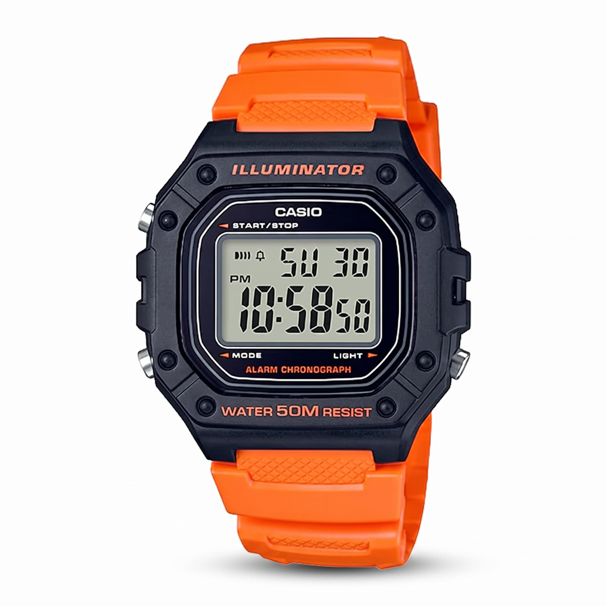 Reloj Casio W-218H-4B2V Digital Negro y Naranja 50M – Caballero