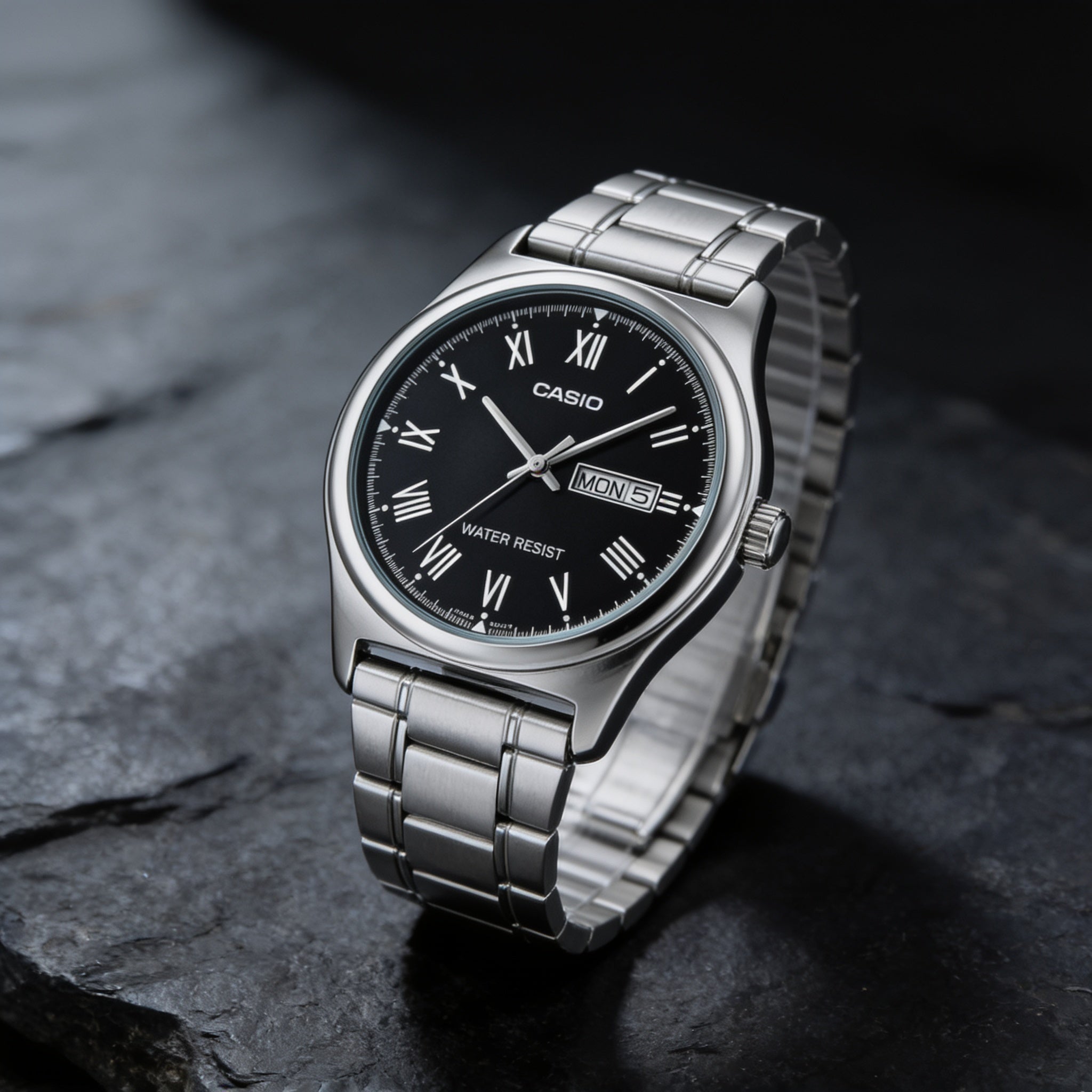 Reloj Casio MTP-V006D-1B Analógico Plateado Esfera Negra – Caballero