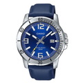 Reloj Casio MTP-VD01L-2BV Analógico Plateado Esfera Azul con Correa de Cuero – Caballero