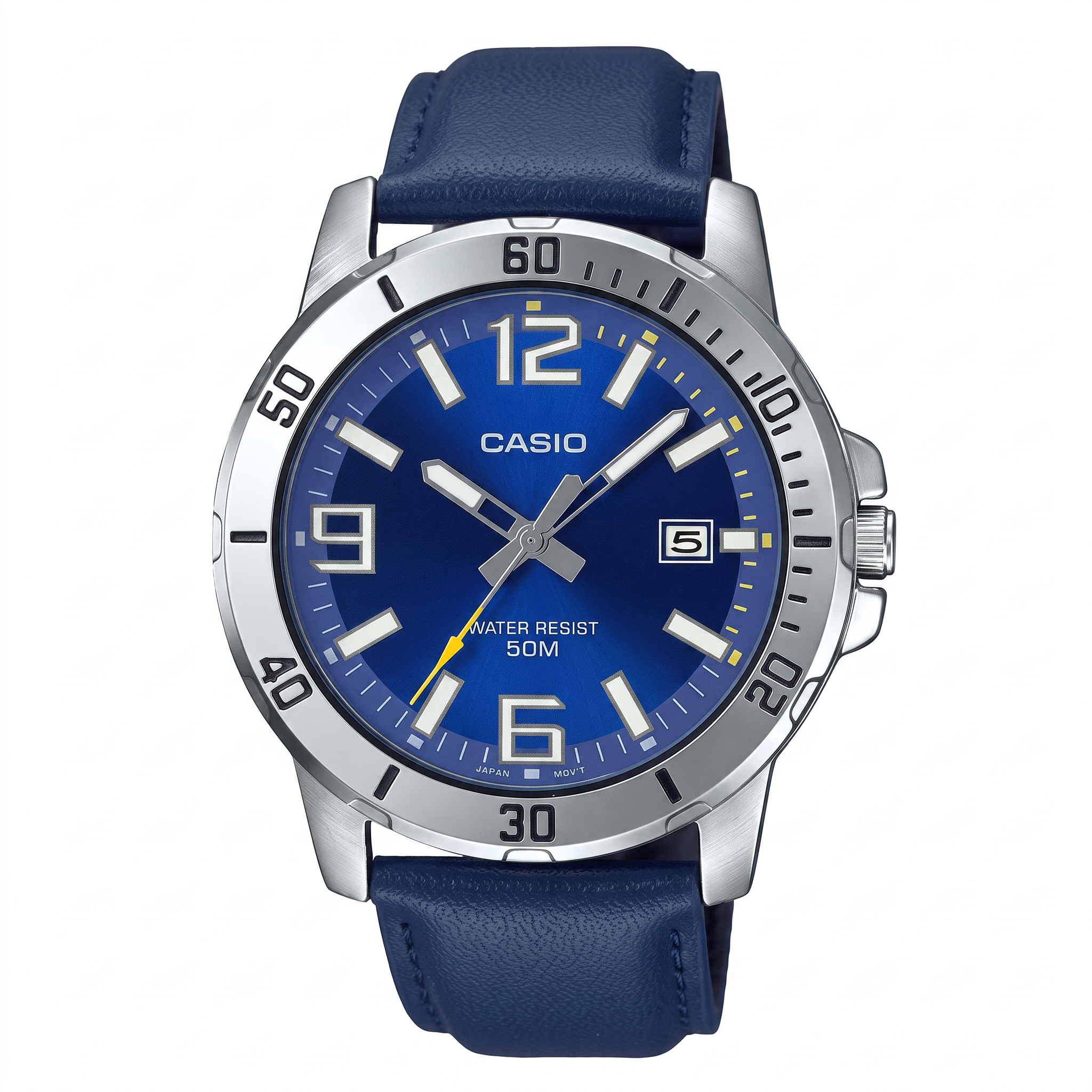Reloj Casio MTP-VD01L-2BV Analógico Plateado Esfera Azul con Correa de Cuero – Caballero