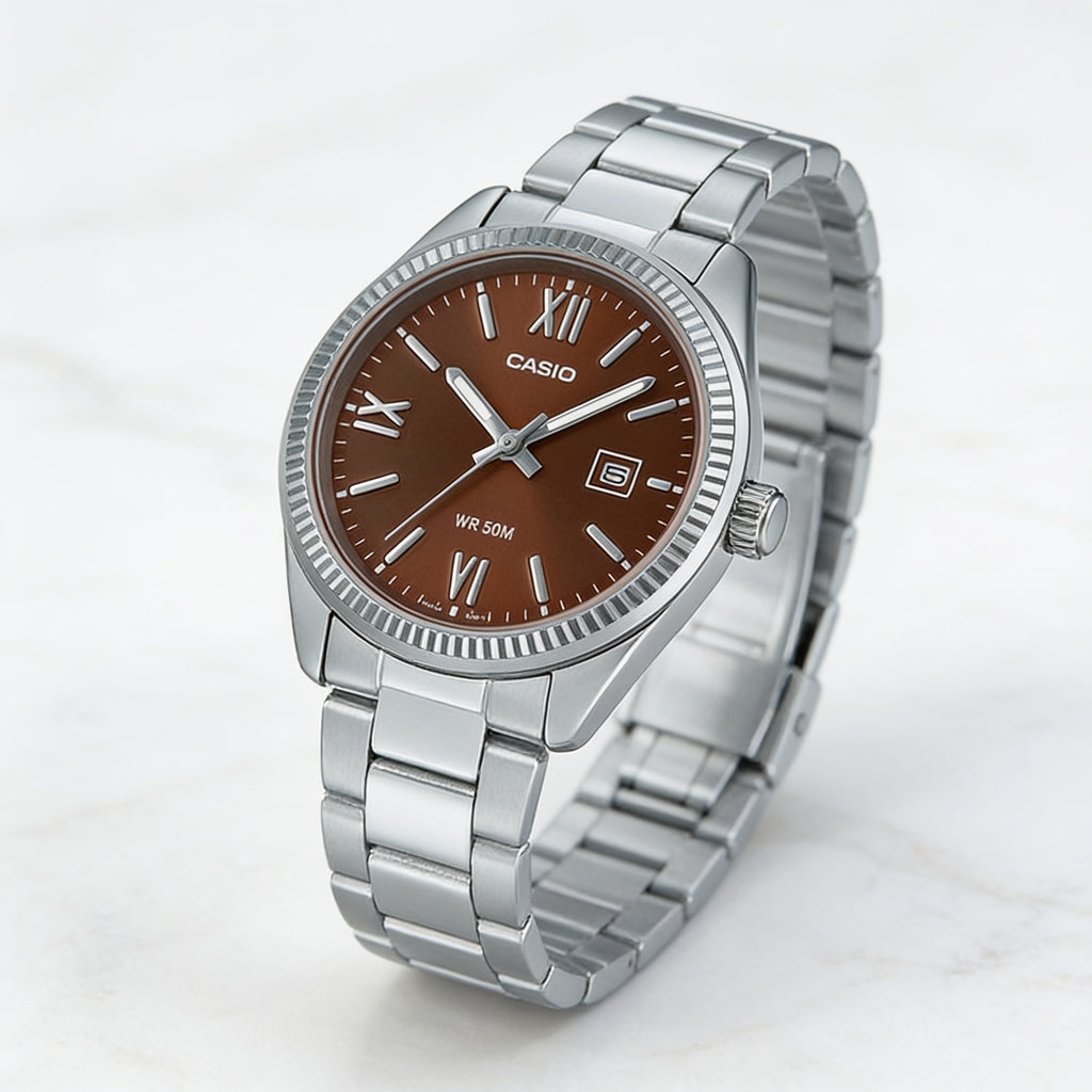 Reloj Casio LTP-1302DD-5AV Analógico Plateado Esfera Marrón – Dama