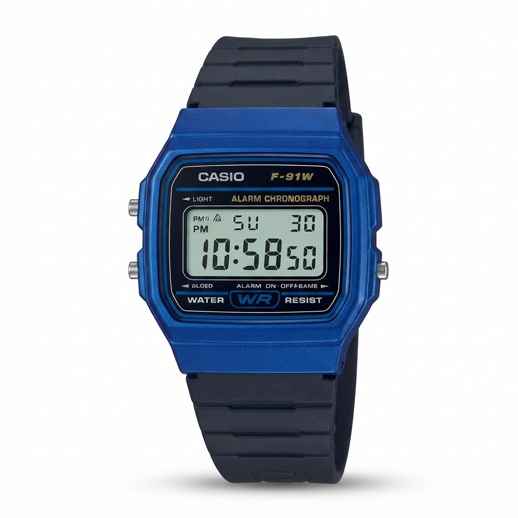 Reloj Casio F-91WM-2A Digital Negro y Azul Vintage Batería 7 Años – Unisex
