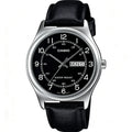 Reloj Casio MTP-V006L-1B2 Analógico Plateado Esfera Negra con Correa de Cuero – Caballero