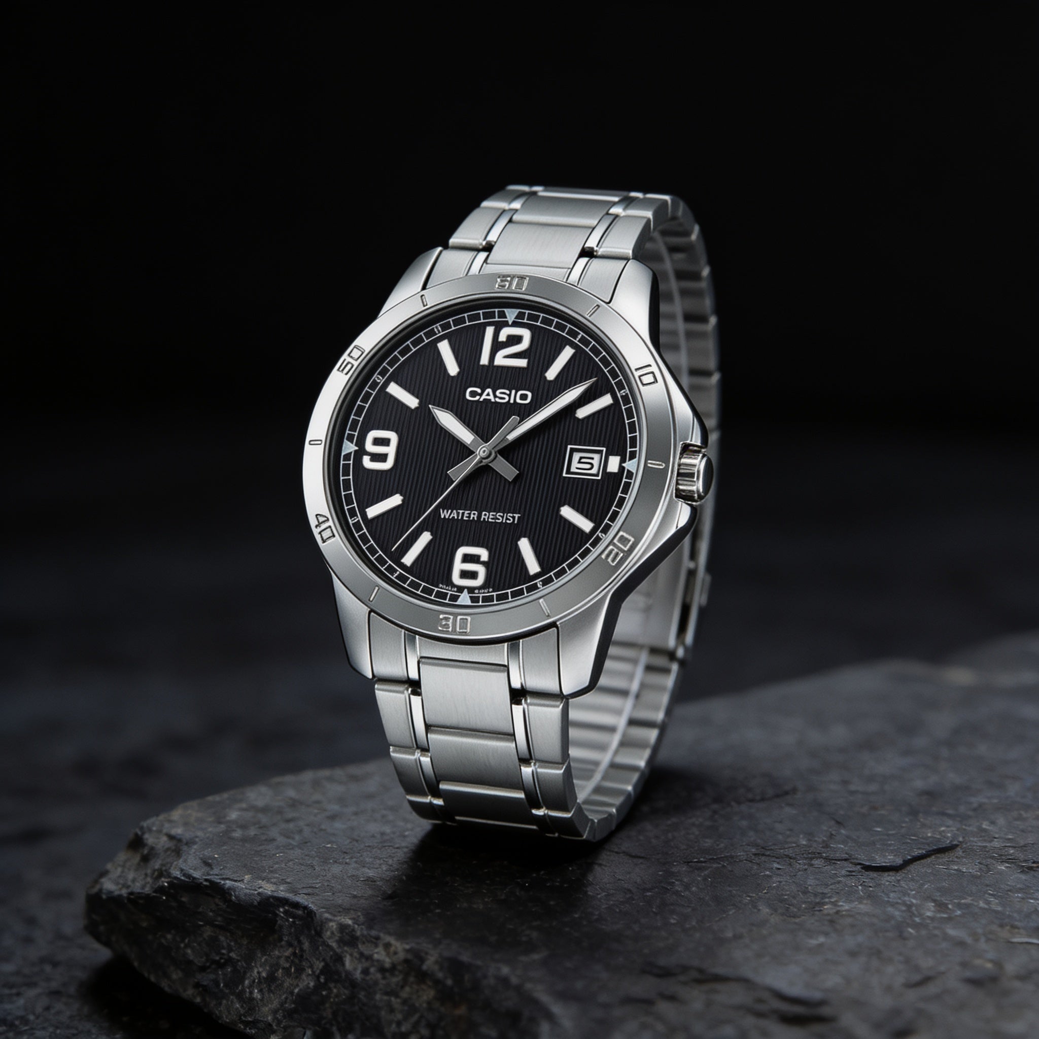 Reloj Casio MTP-V004D-1B2 Analógico Plateado Esfera Negra – Caballero