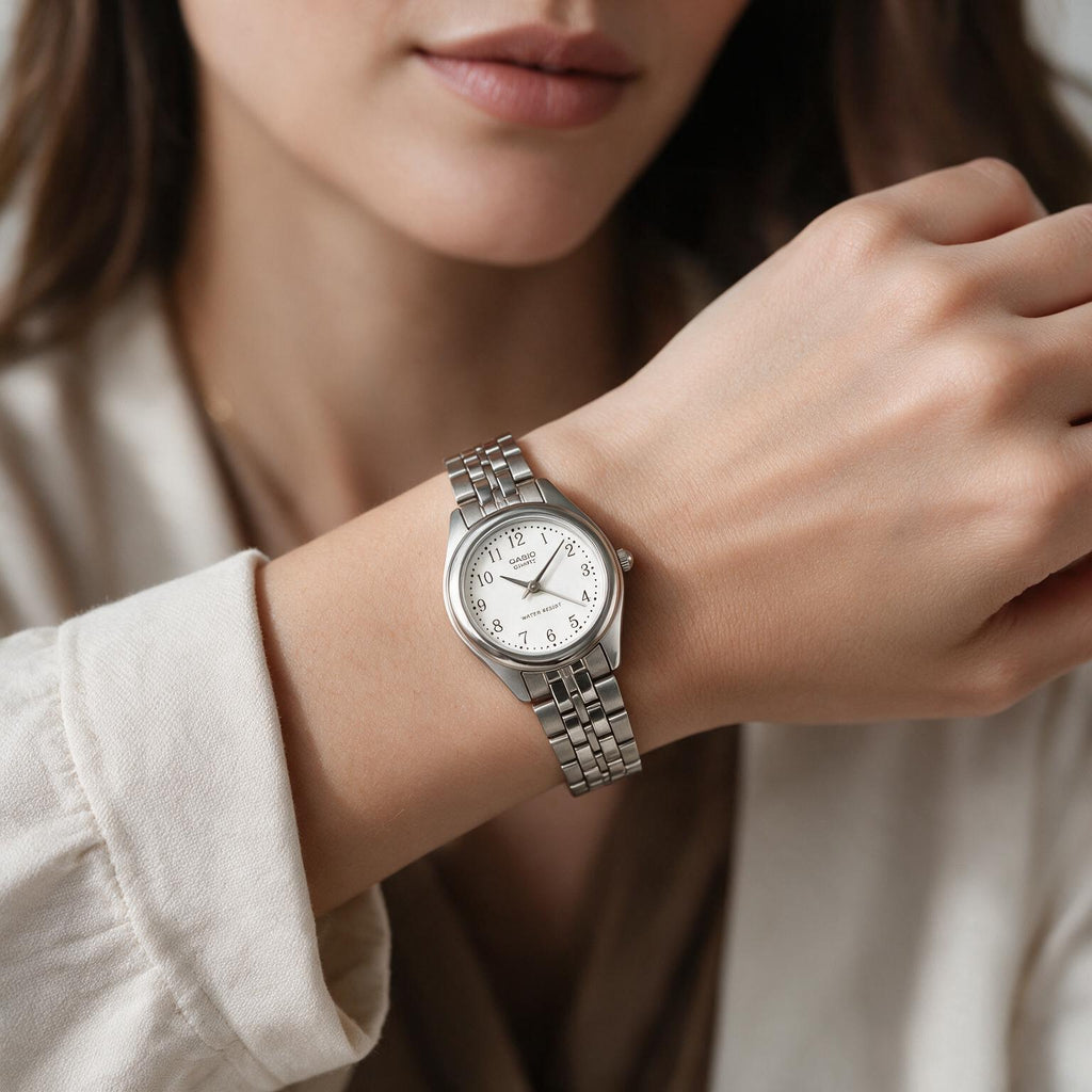 Reloj Casio LTP-1129A-7B Analógico Plateado Esfera Blanca – Dama