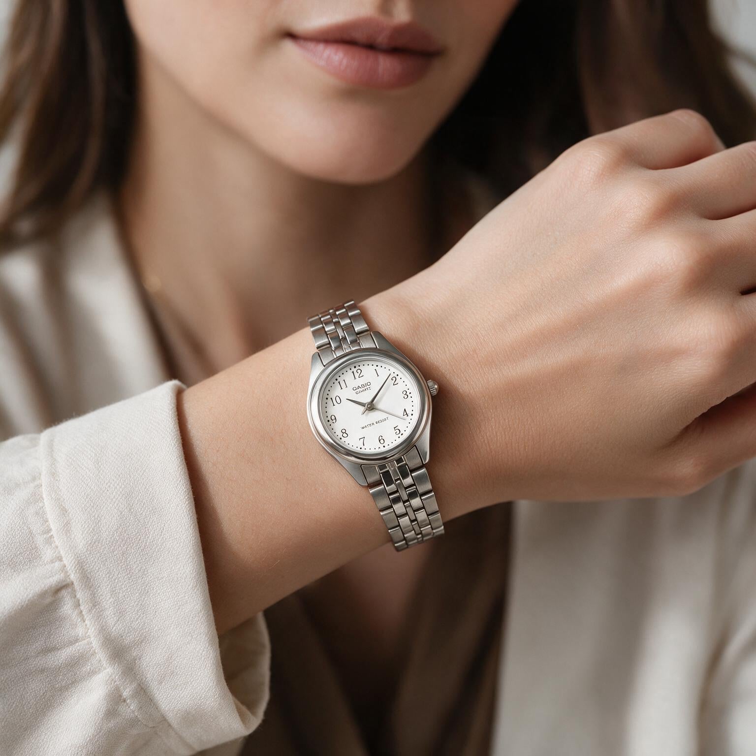 Reloj Casio LTP-1129A-7B Analógico Plateado Esfera Blanca – Dama