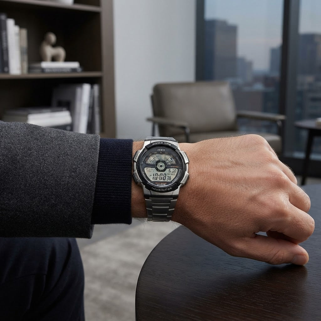 Reloj Casio AE-1100WD-1AV Digital Plateado Hora Mundial 100M – Caballero