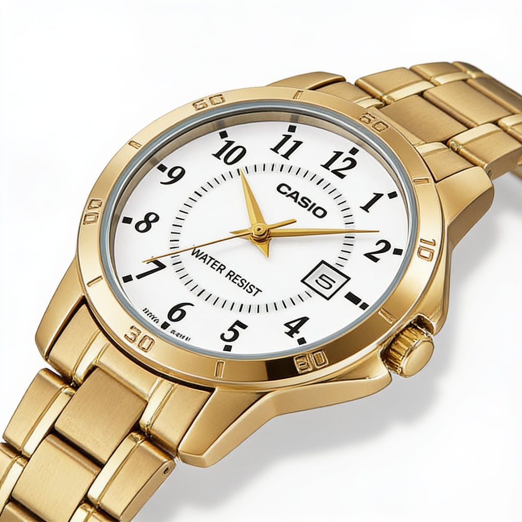 Reloj Casio LTP-V004G-7B Analógico Dorado Esfera Blanca – Dama