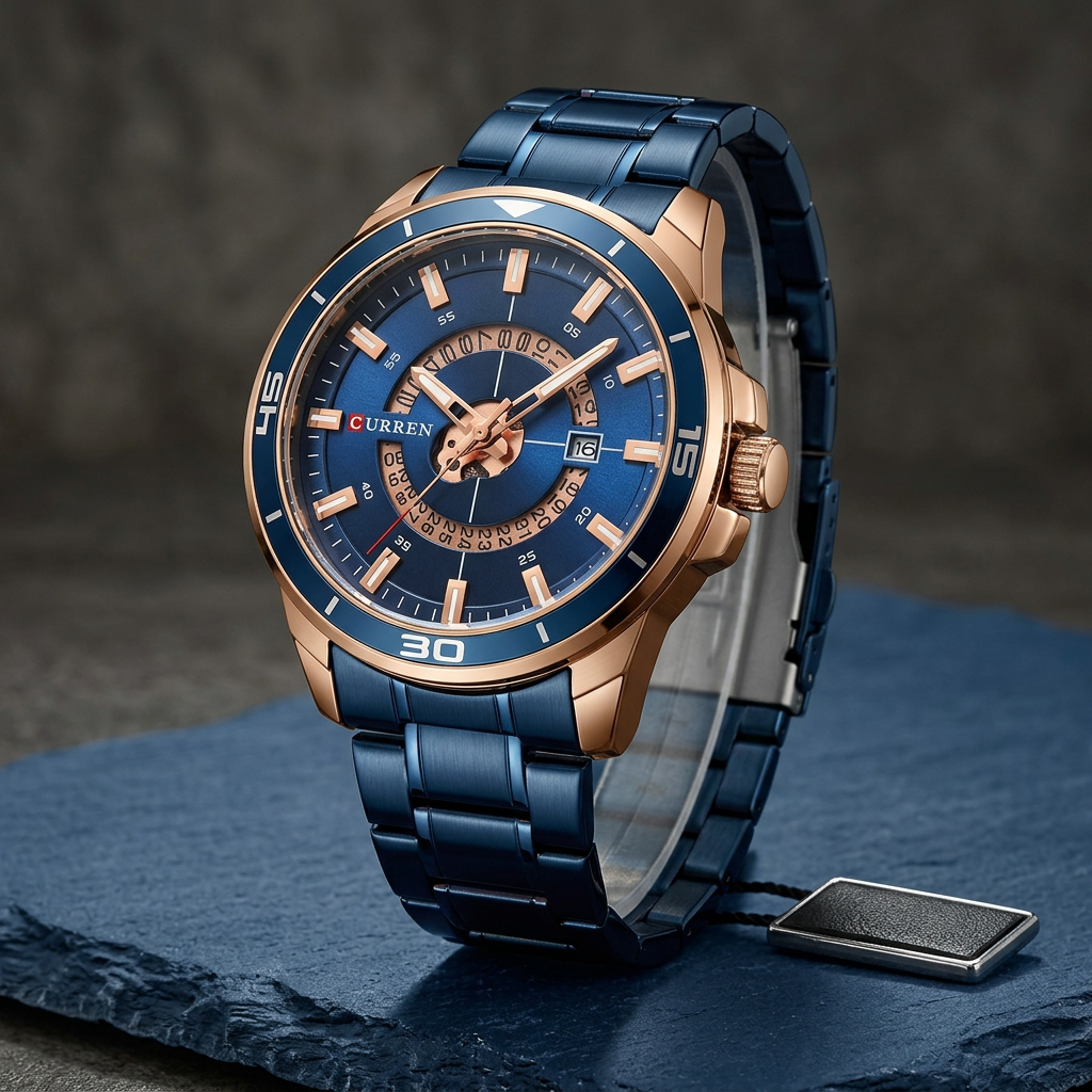 Reloj CURREN 8359 Analógico Azul y Negro con Detalles Rose Gold – Caballero
