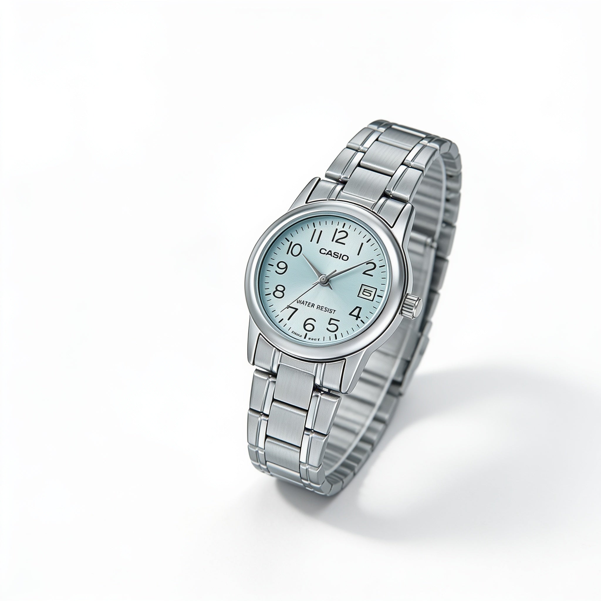 Reloj Casio LTP-V002D-2B Analógico Plateado Esfera Azul – Dama