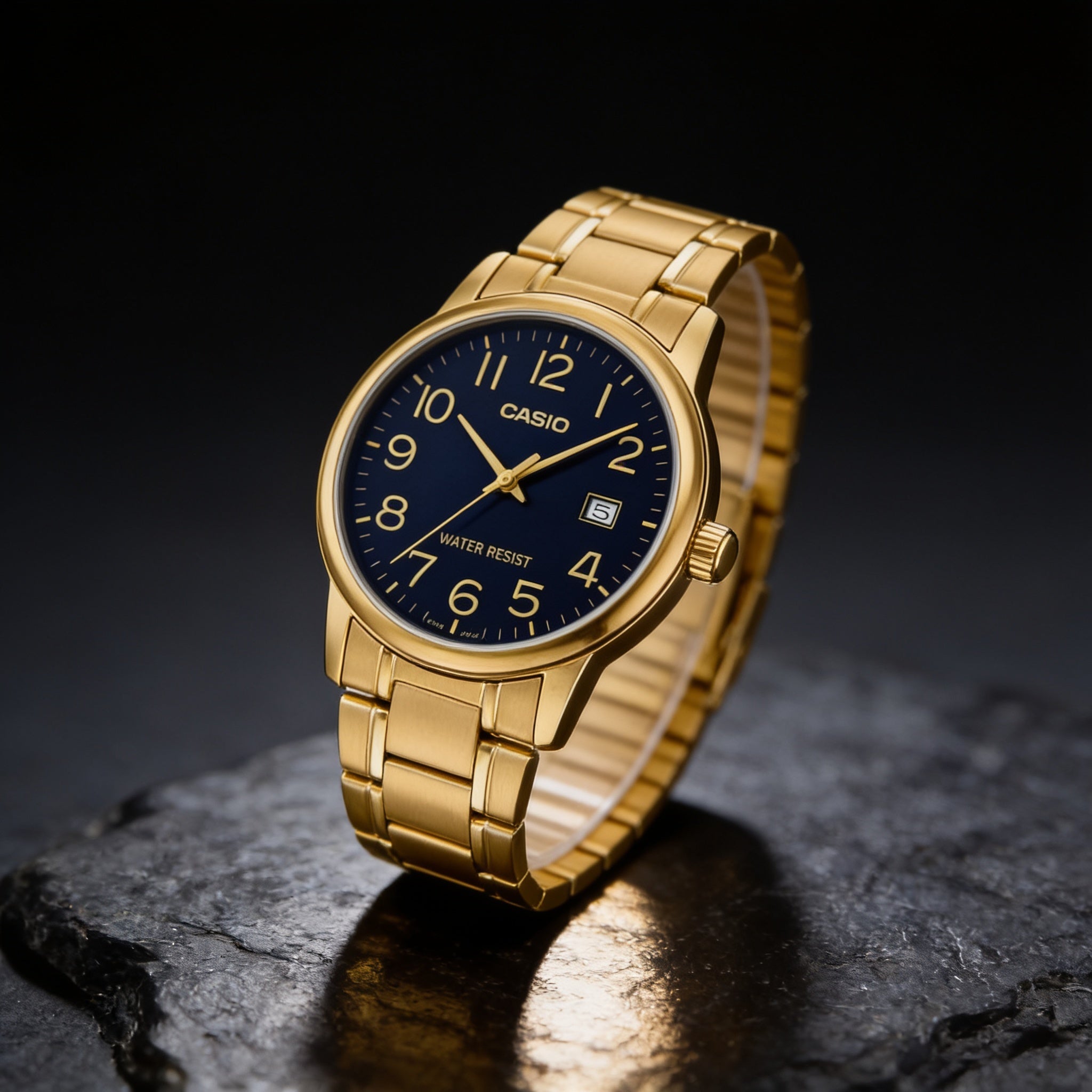 Reloj Casio MTP-V002G-1B Analógico Dorado Esfera Negra – Caballero