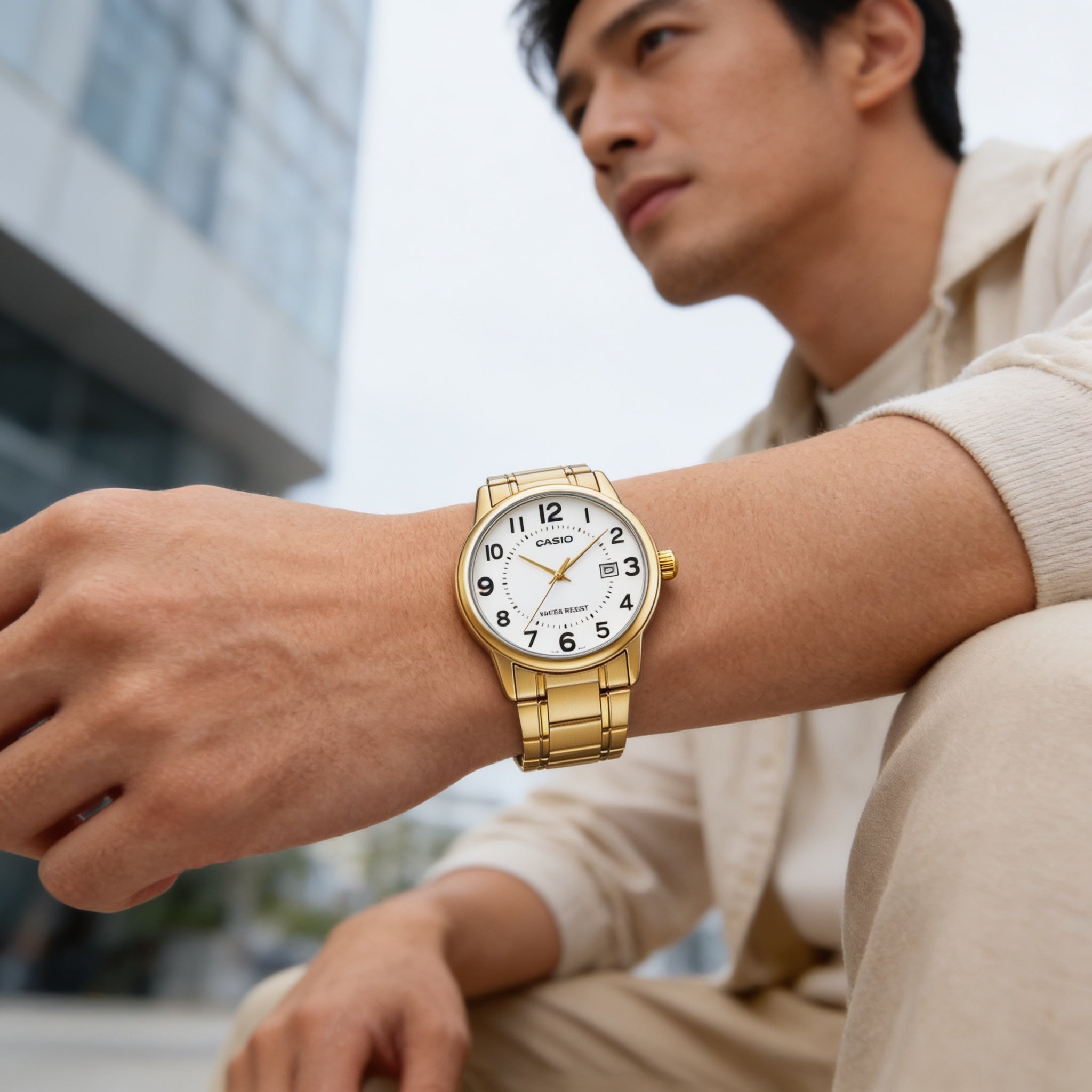 Reloj Casio MTP-V002G-7B2 Analógico Dorado Esfera Blanca – Caballero