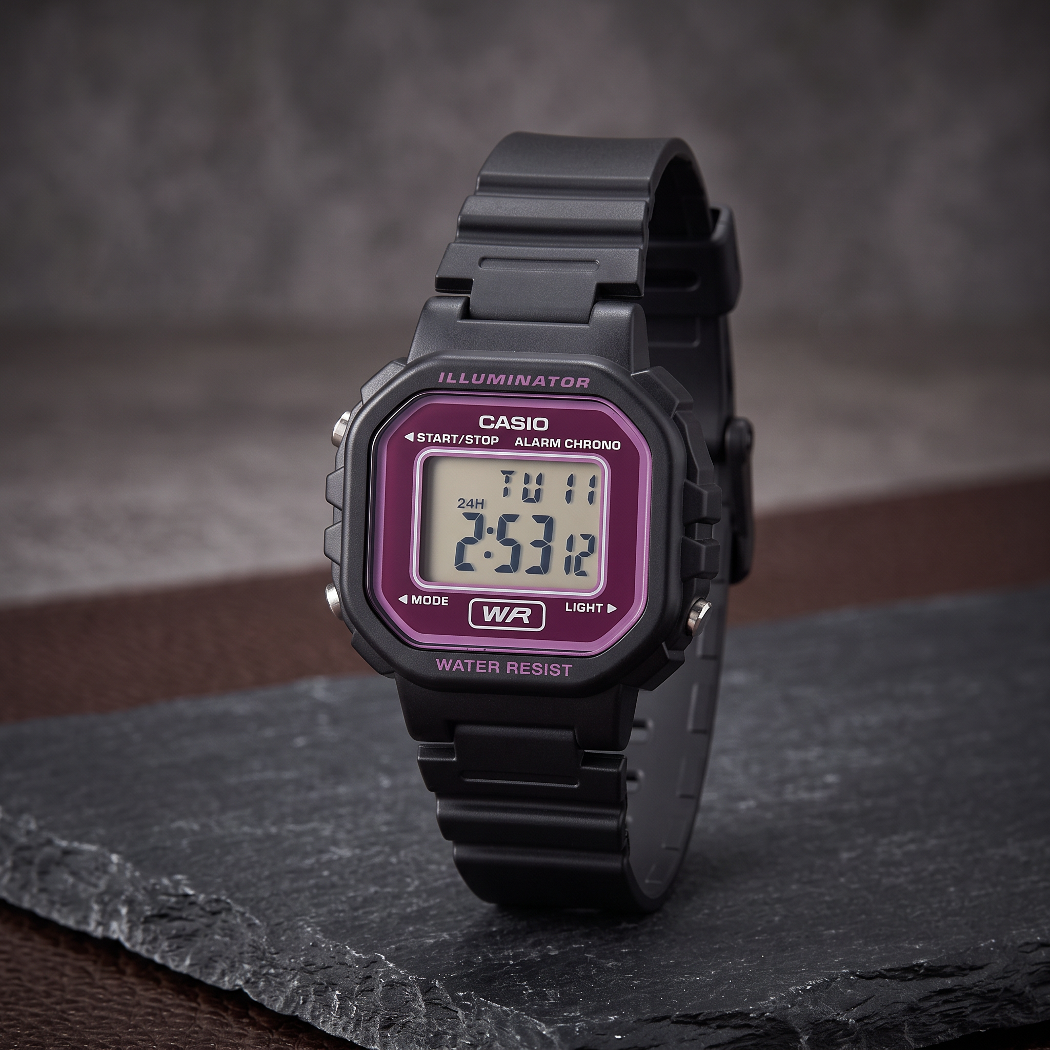 Reloj Casio LA-20WH-4A Digital Negro con Detalles Rosados – Dama