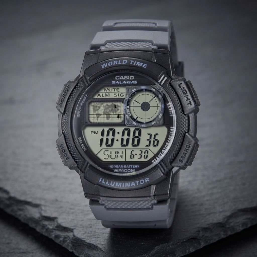 Reloj Casio AE-1000W-8AV Digital Negro y Gris Hora Mundial 100M – Caballero