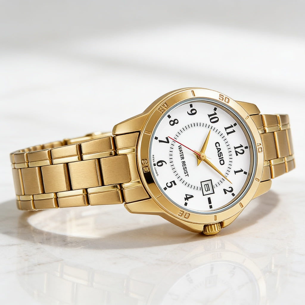 Reloj Casio LTP-V004G-7B Analógico Dorado Esfera Blanca – Dama