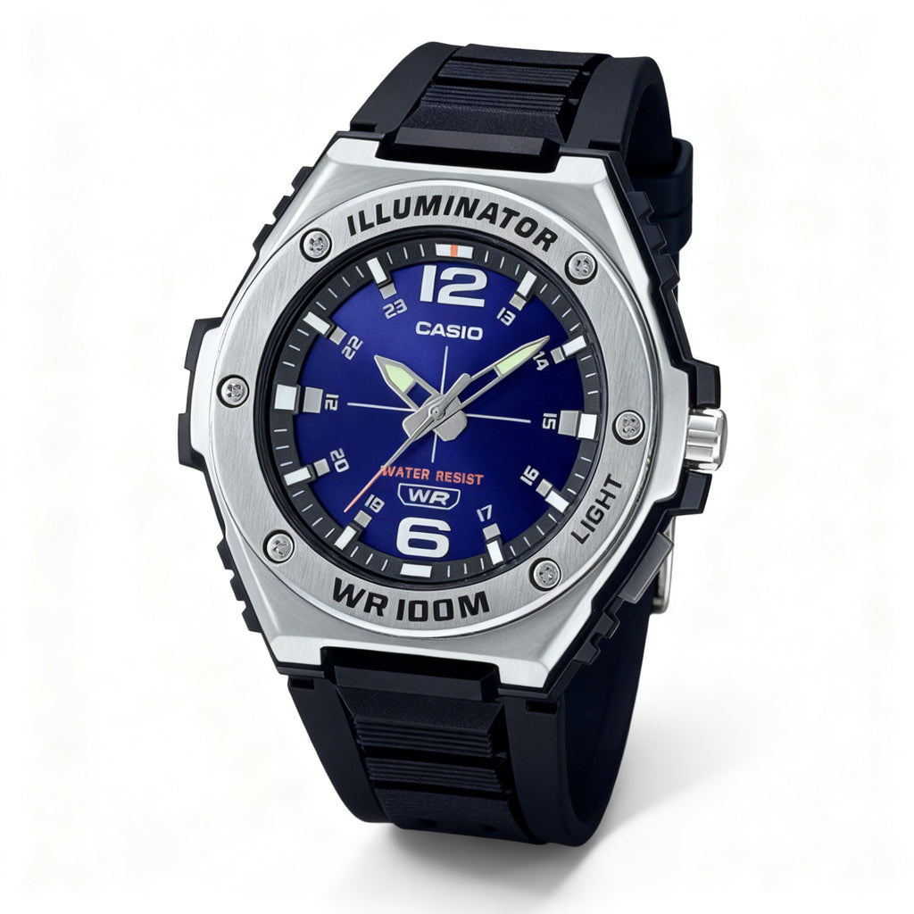Reloj Casio MWA-100H-2AV Analógico Negro y Azul 100M – Caballero