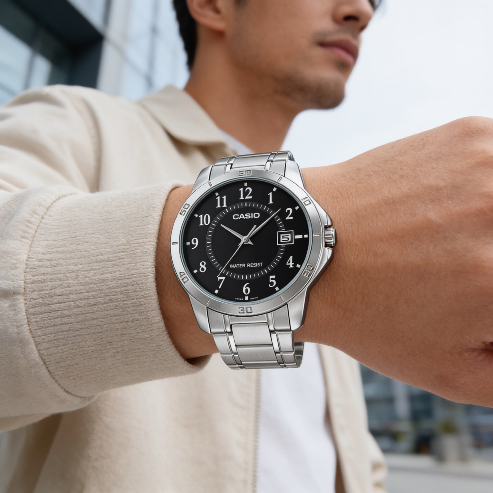 Reloj Casio MTP-V004D-1B Analógico Plateado Esfera Negra – Caballero