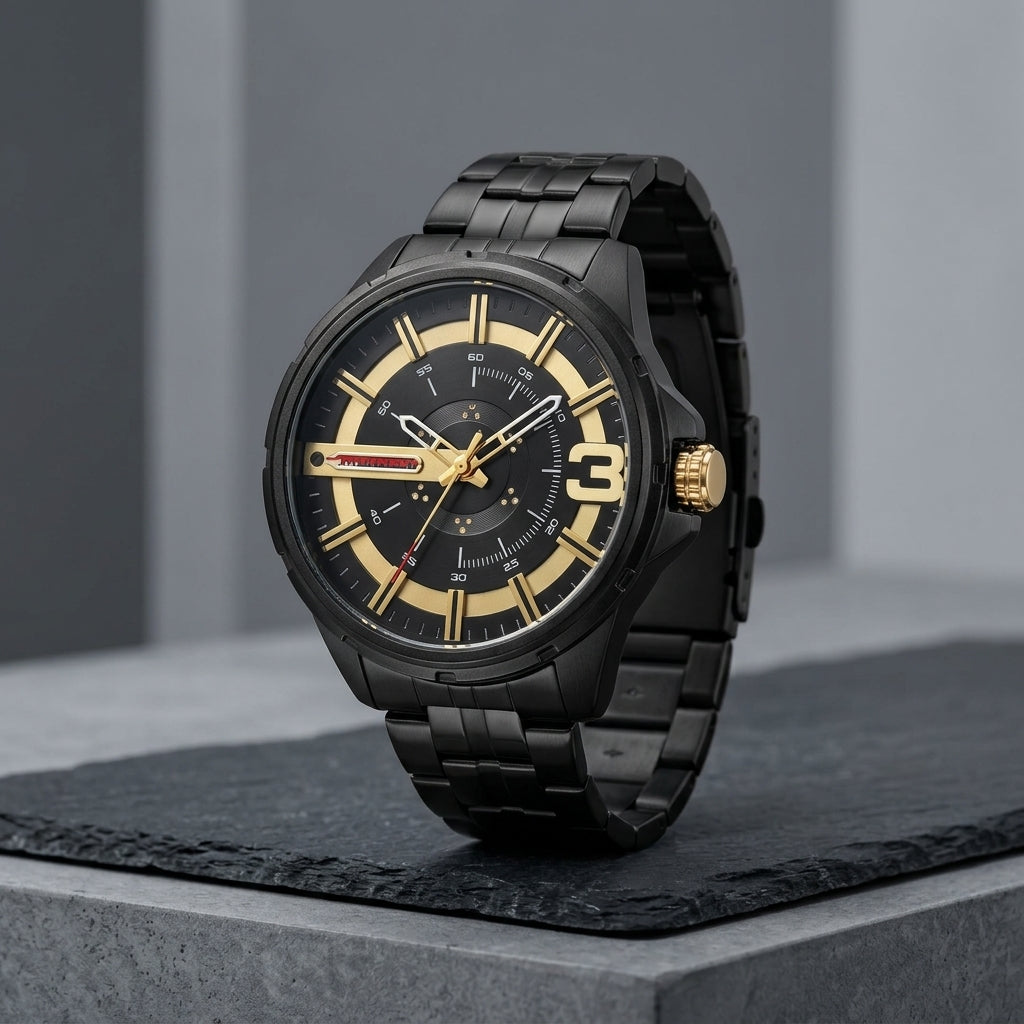 Reloj CURREN 8333 Analógico Negro y Dorado de Acero – Caballero