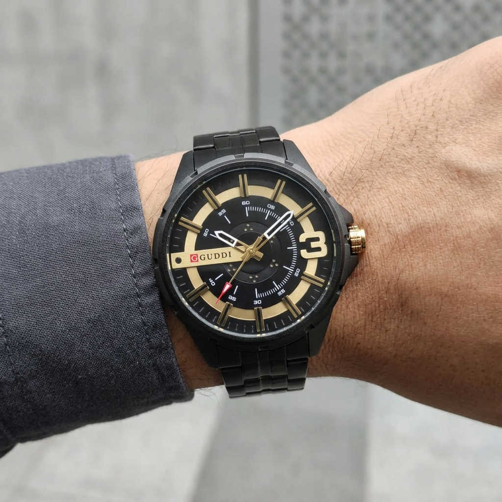 Reloj CURREN 8333 Analógico Negro y Dorado de Acero – Caballero