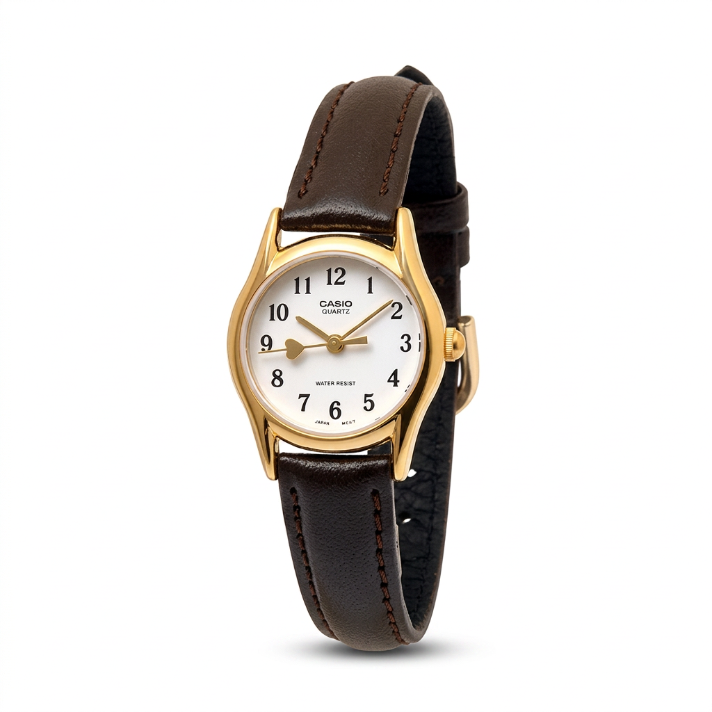 Reloj Casio LTP-1094Q-7B5R Analógico Dorado Esfera Blanca con Correa de Cuero Marrón – Dama