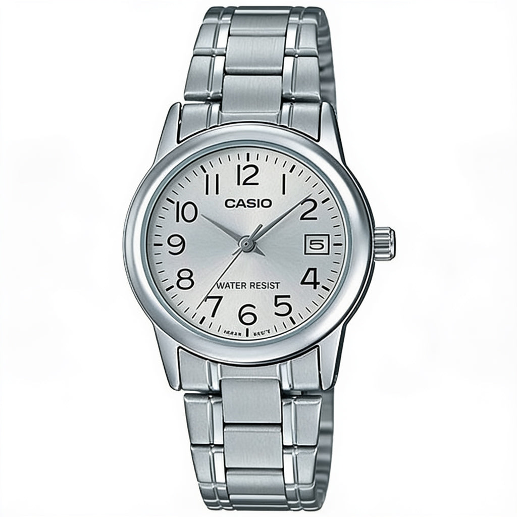 Reloj Casio LTP-V002D-7B Analógico Plateado Esfera Blanca – Dama