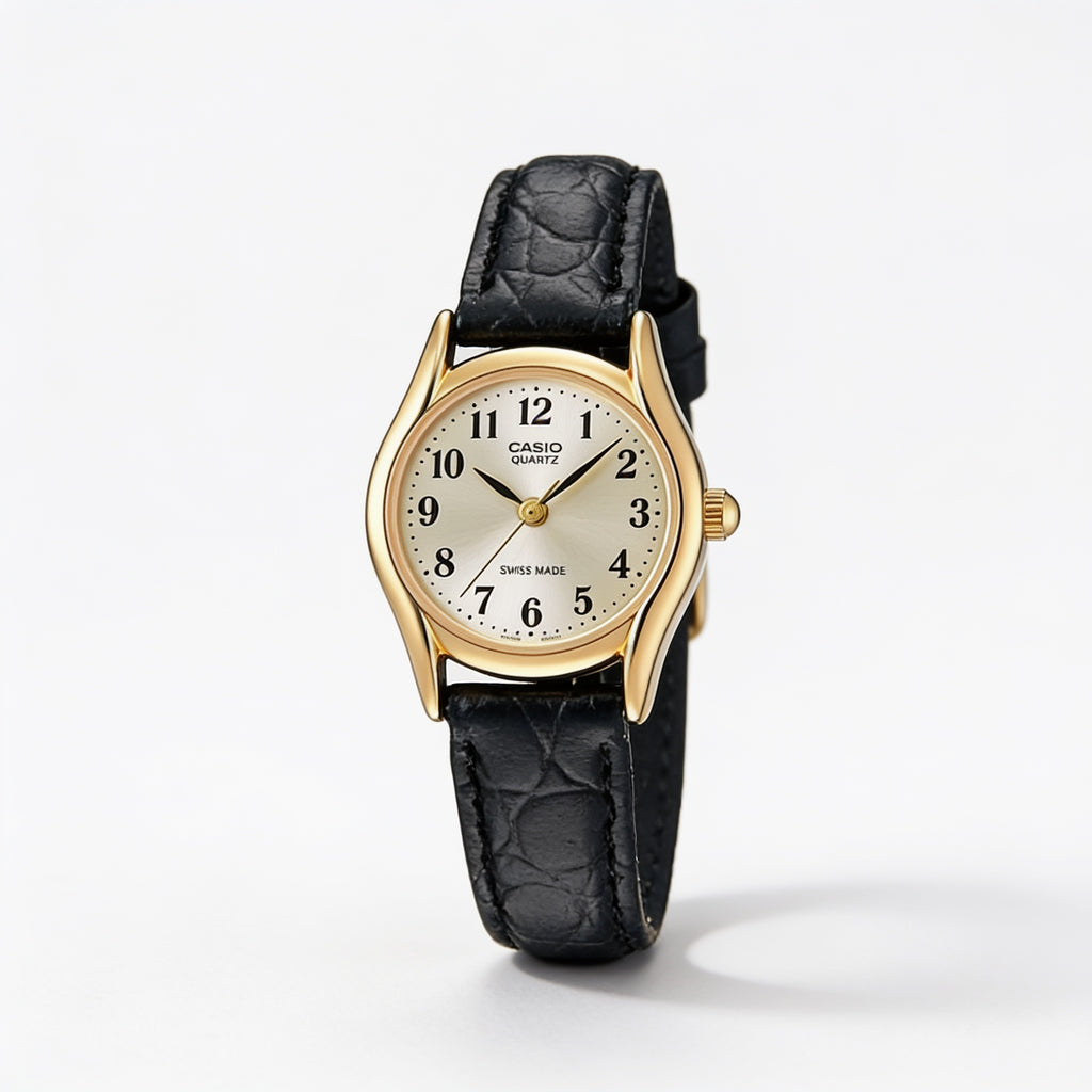 Reloj Casio LTP-1094Q-7B2R Analógico Dorado con Correa de Cuero Negro – Dama