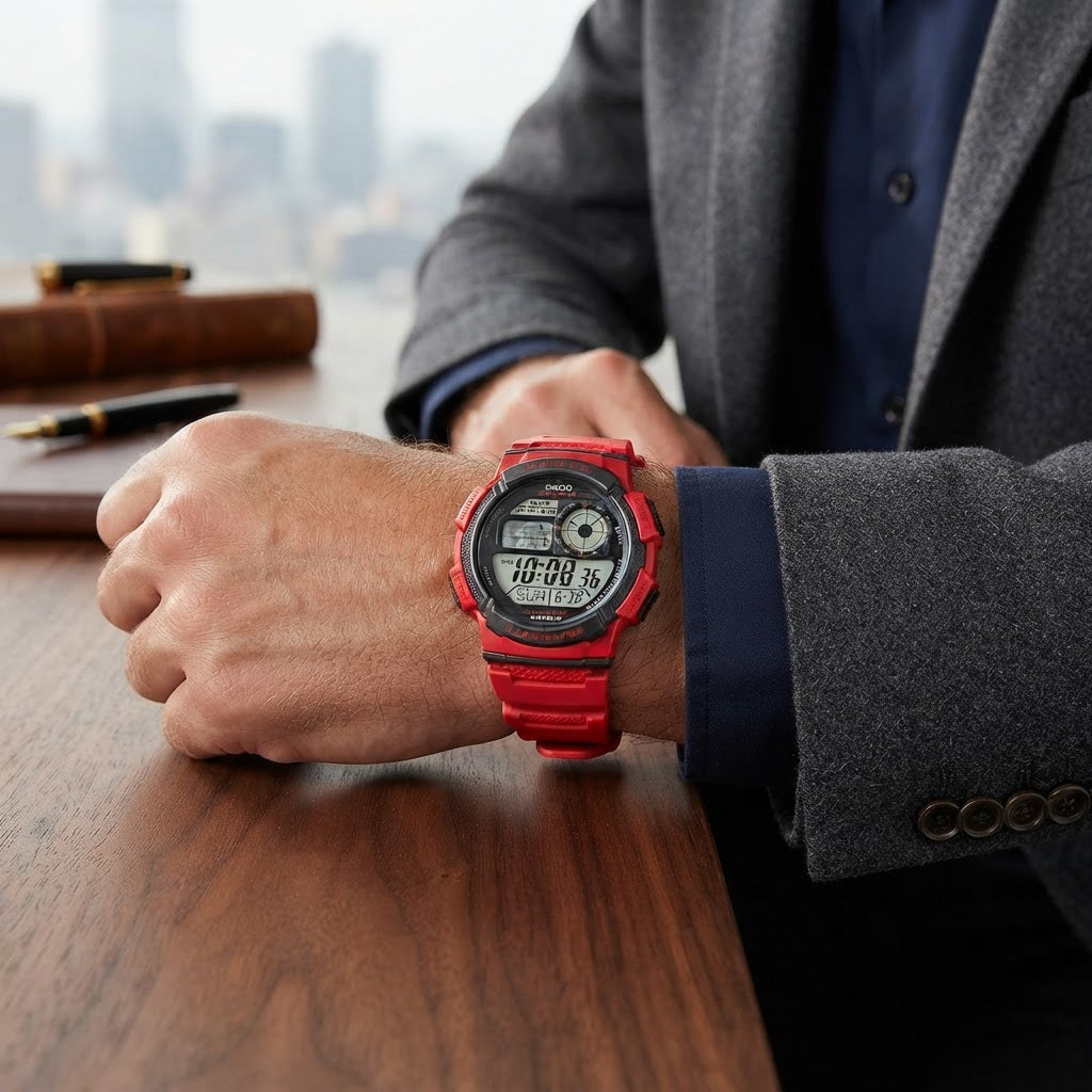 Reloj Casio AE-1000W-4AV Digital Rojo Hora Mundial 100M – Caballero