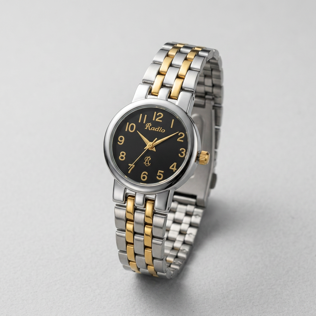Reloj Racklo Analógico Bicolor Esfera Negra – Dama