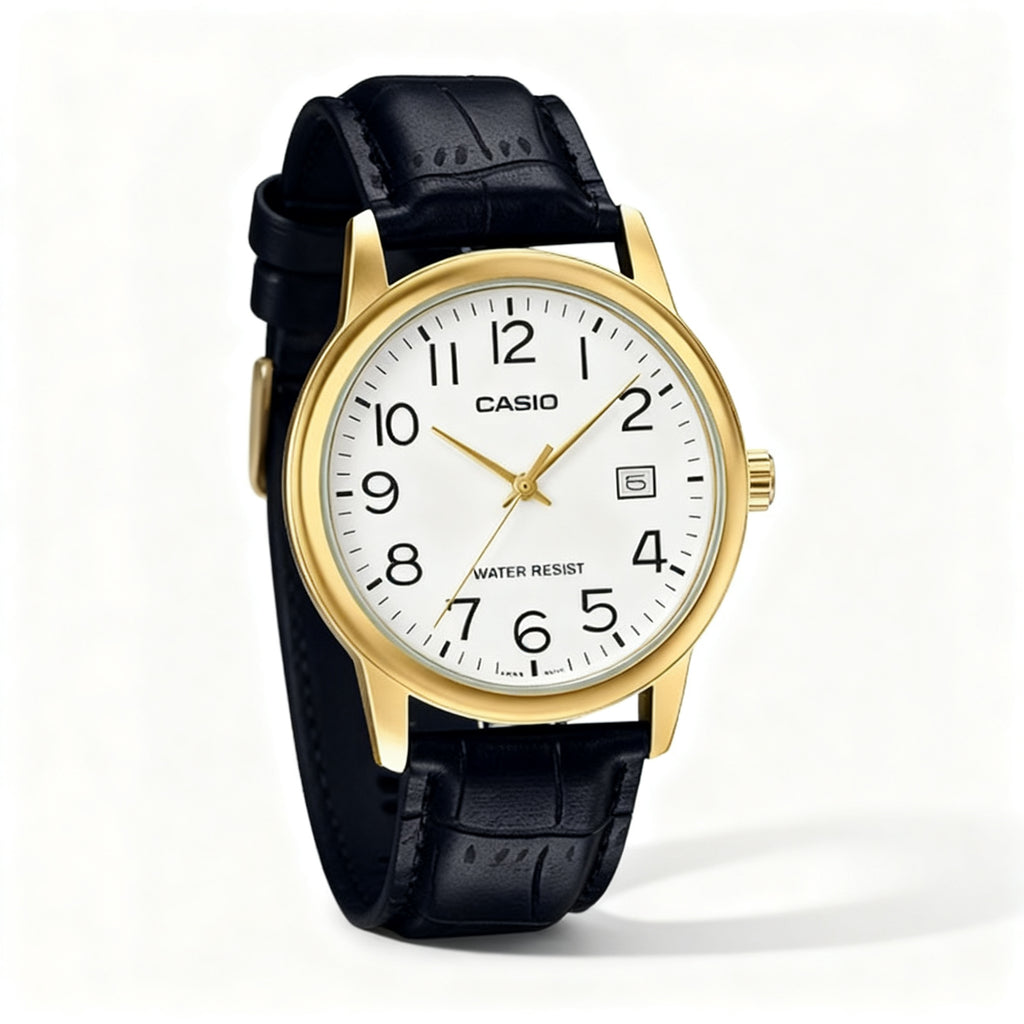 Reloj Casio MTP-V002GL-7B2 Analógico Dorado con Correa de Cuero – Caballero