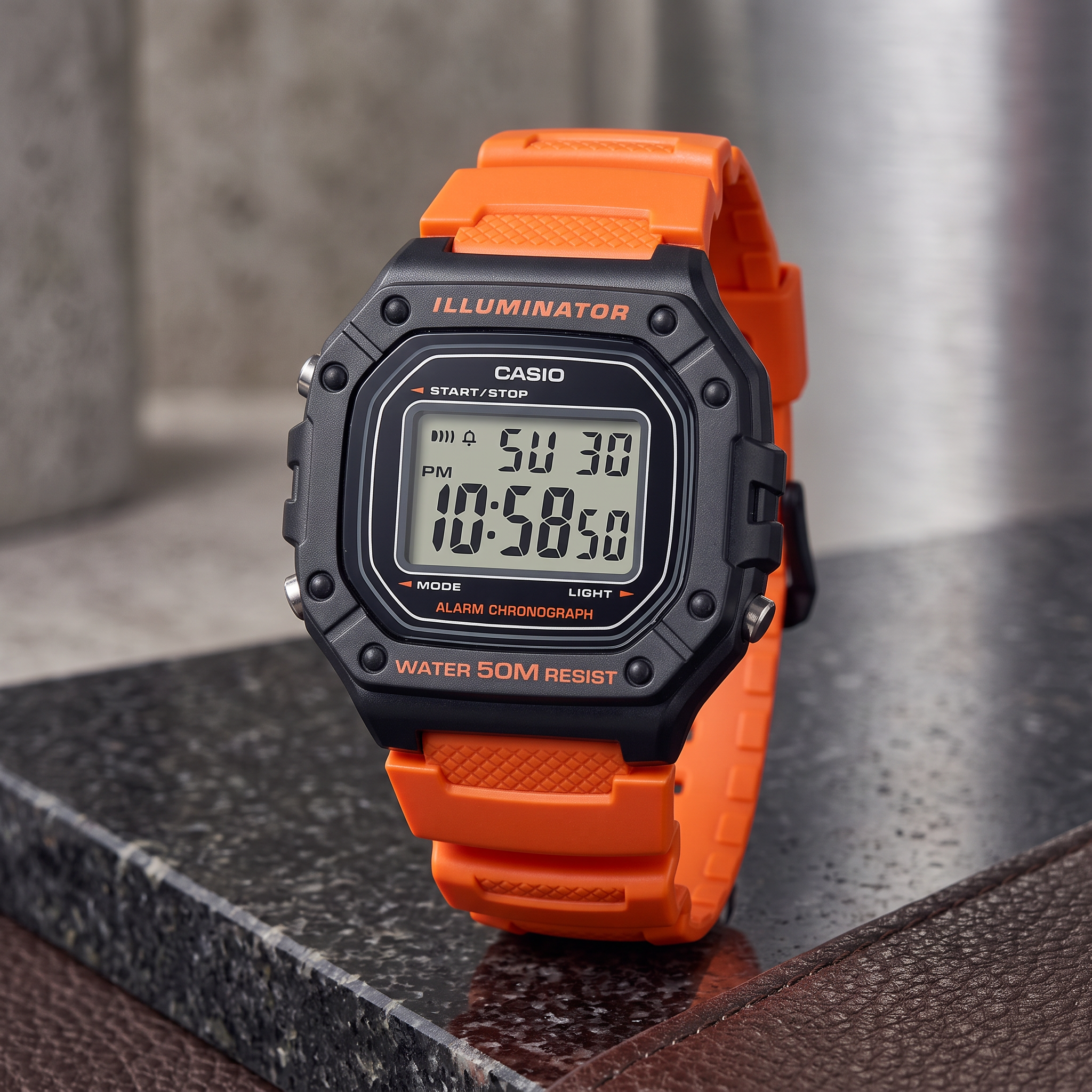 Reloj Casio W-218H-4B2V Digital Negro y Naranja 50M – Caballero