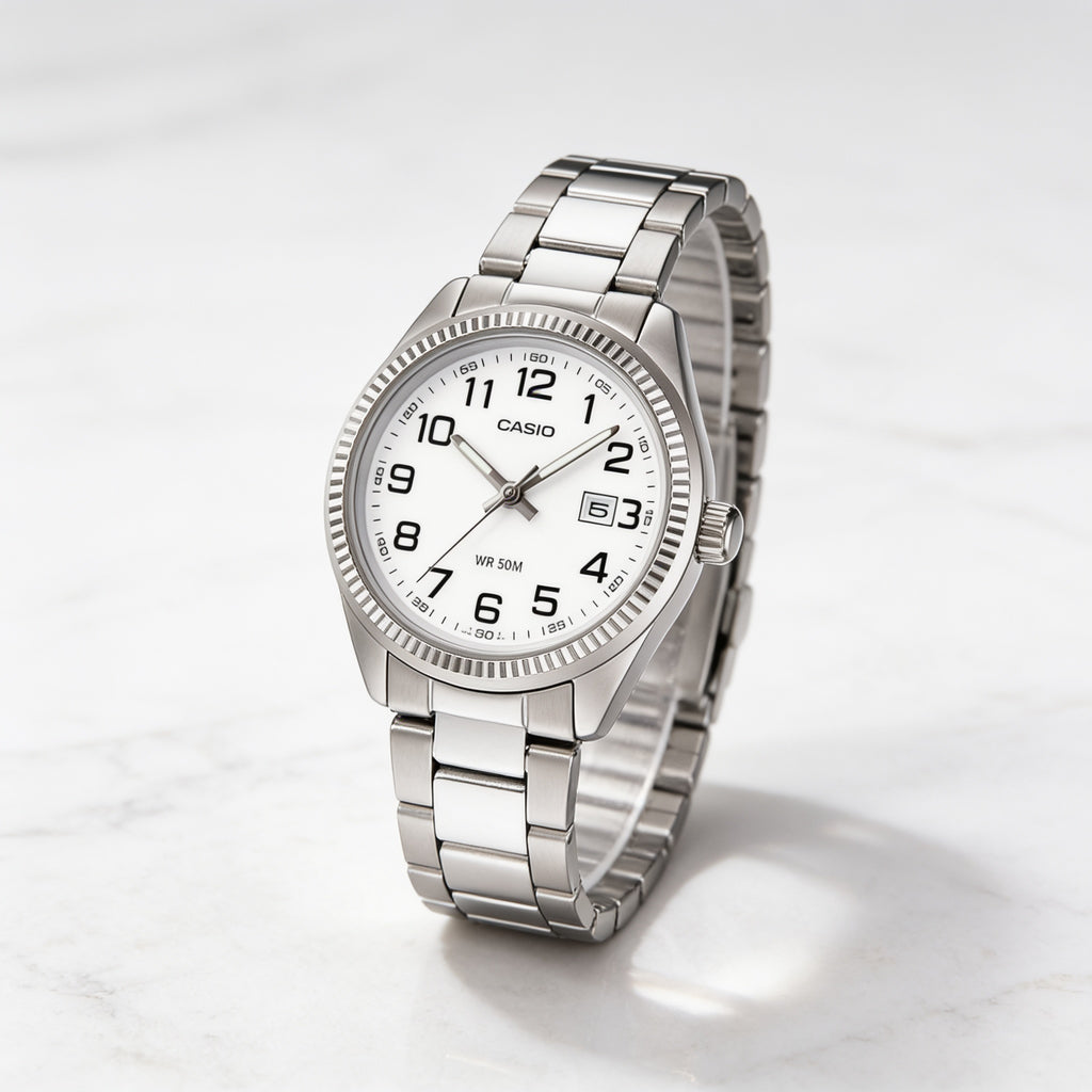 Reloj Casio LTP-V004D-2B Analógico Plateado Esfera Azul – Dama