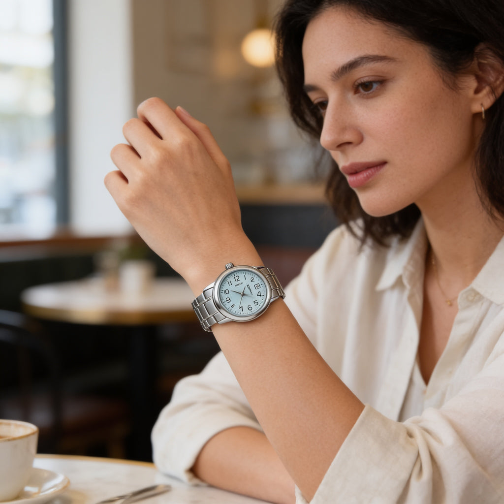 Reloj Casio LTP-V002D-2B Analógico Plateado Esfera Azul – Dama