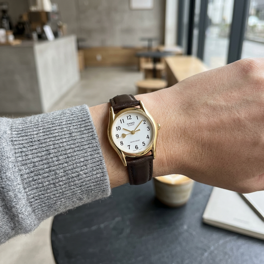Reloj Casio LTP-1094Q-7B5R Analógico Dorado Esfera Blanca con Correa de Cuero Marrón – Dama