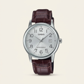 Reloj Casio MTP-V002L-7B2 Analógico Plateado con Correa de Cuero Marrón – Caballero