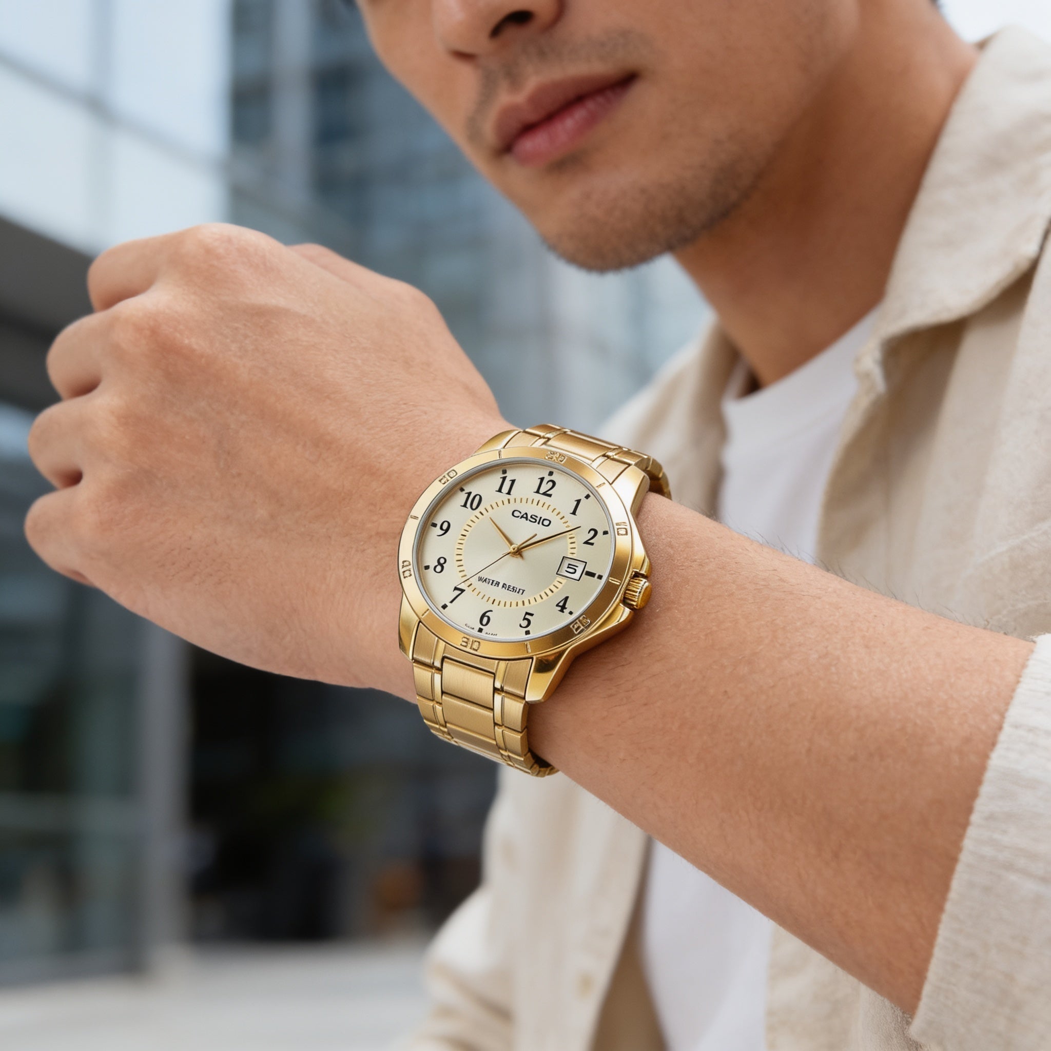 Reloj Casio MTP-V004G-9B Analógico Dorado Esfera Champaña – Caballero