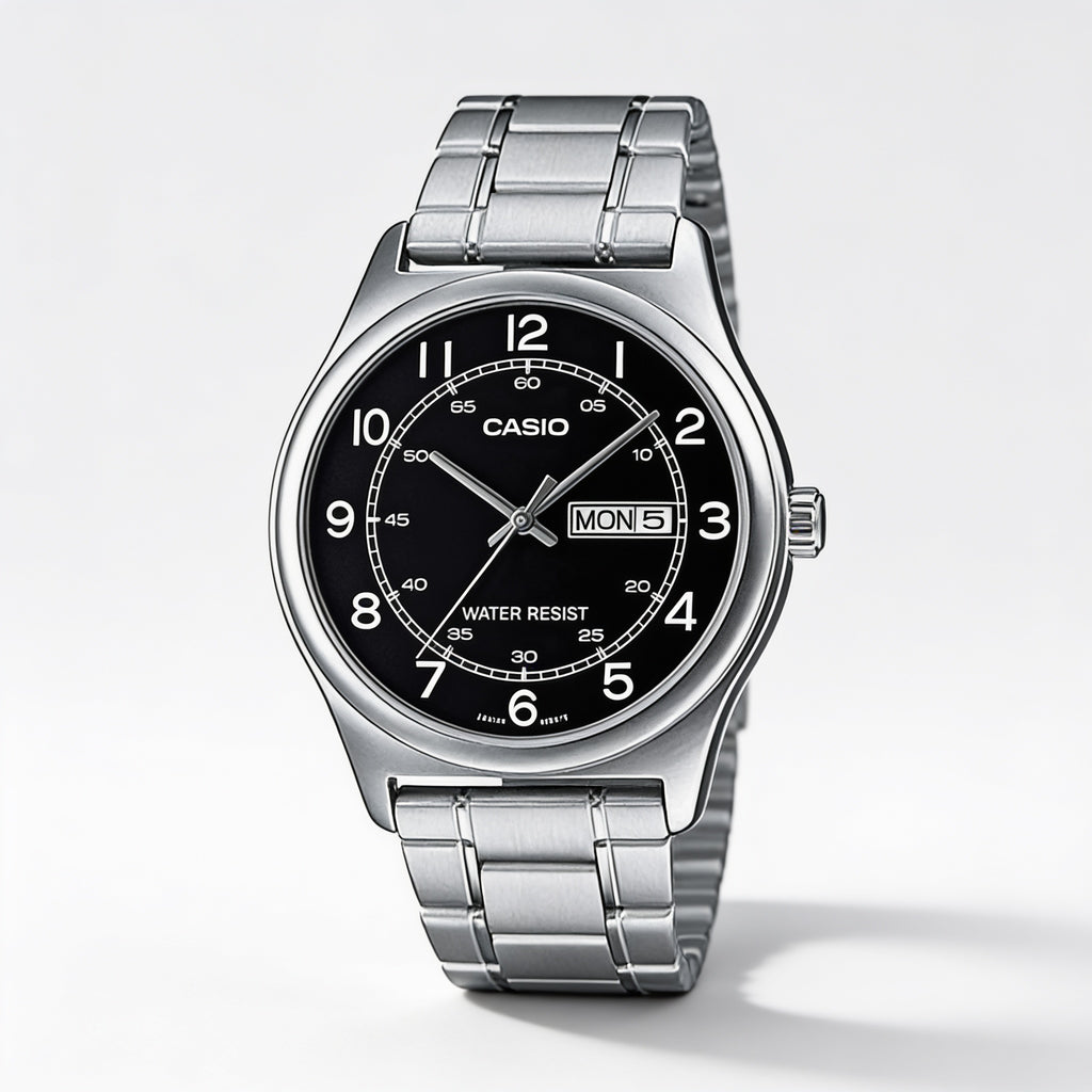 Reloj Casio MTP-V006D-1B2 Analógico Plateado Esfera Negra – Caballero