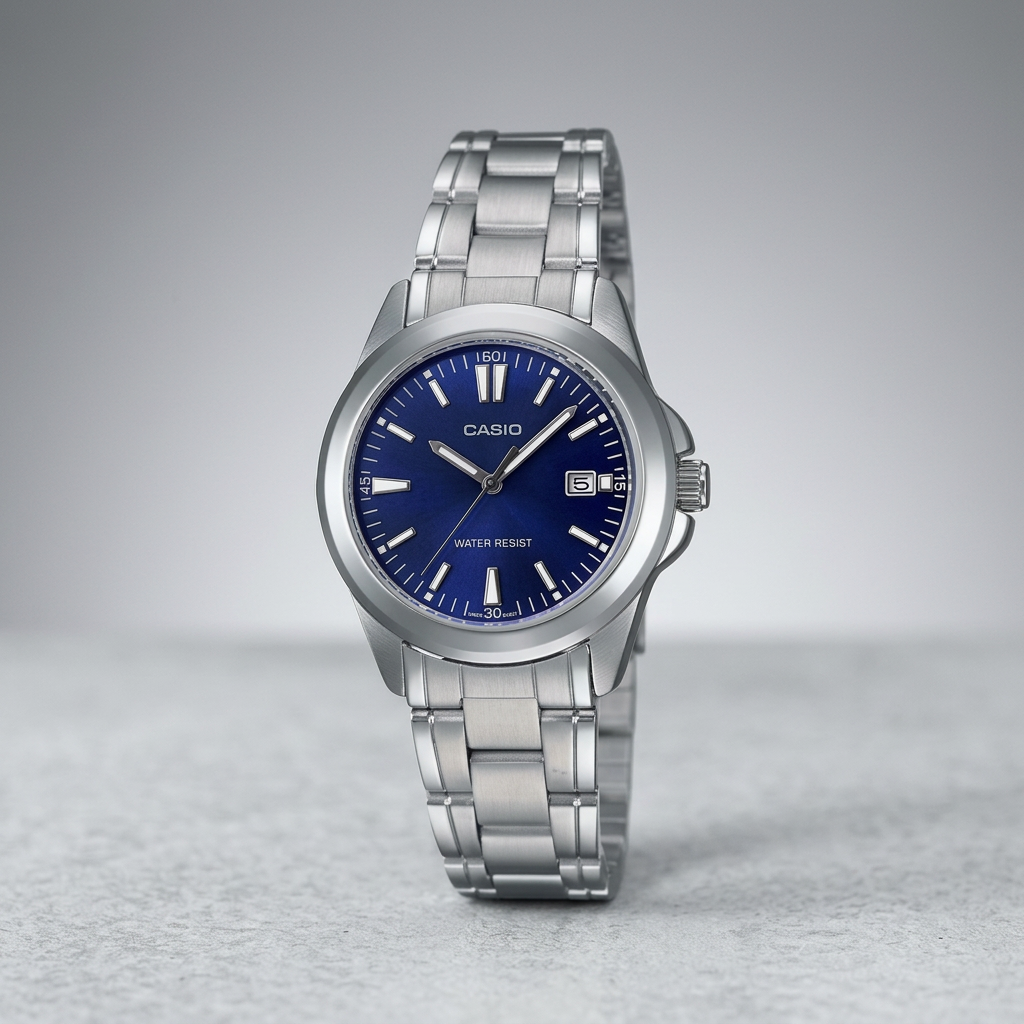 Reloj Casio LTP-1215A-2A2 Analógico Plateado Esfera Azul con Fecha – Dama