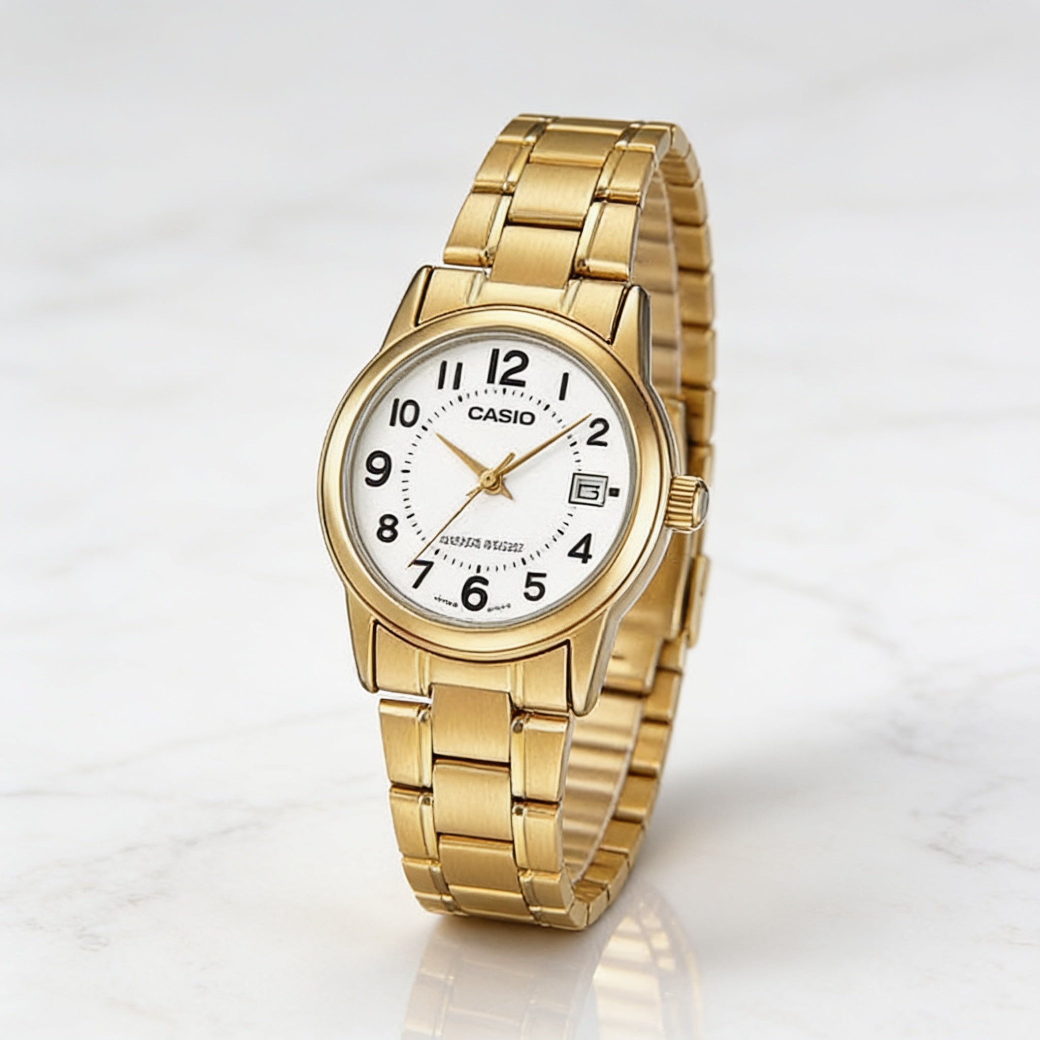 Reloj Casio LTP-V002G-7B Analógico Dorado Esfera Blanca – Dama