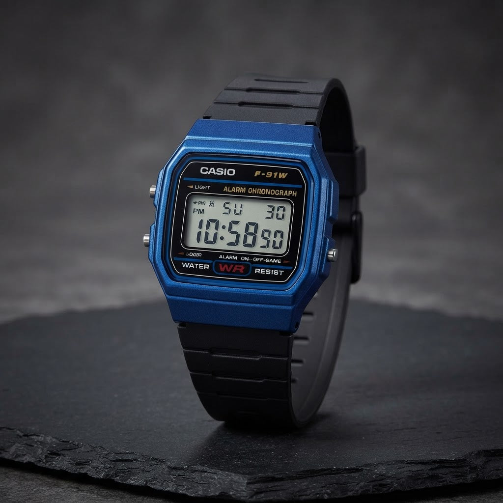 Reloj Casio F-91WM-2A Digital Negro y Azul Vintage Batería 7 Años – Unisex