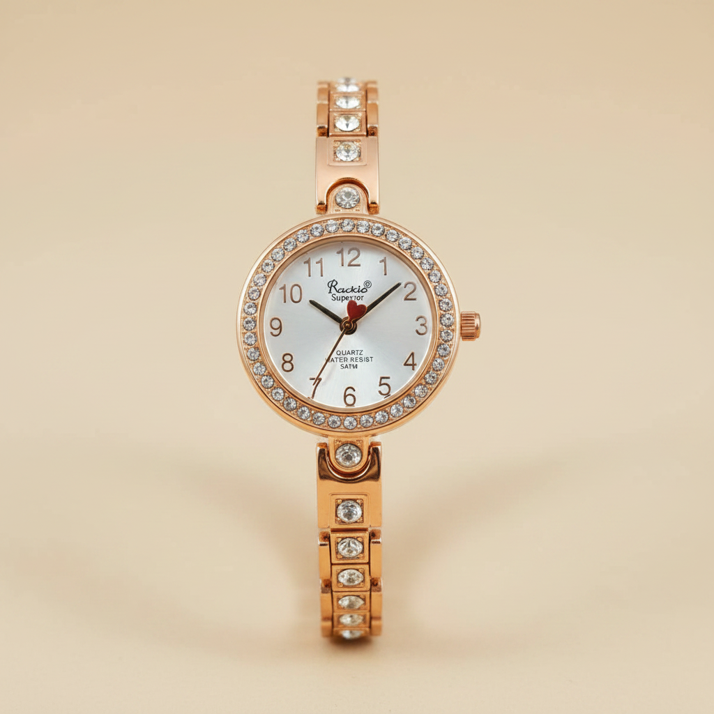 Reloj para Dama RQ'2210B RG – Oro Rosa con Detalles Tipo Cristal