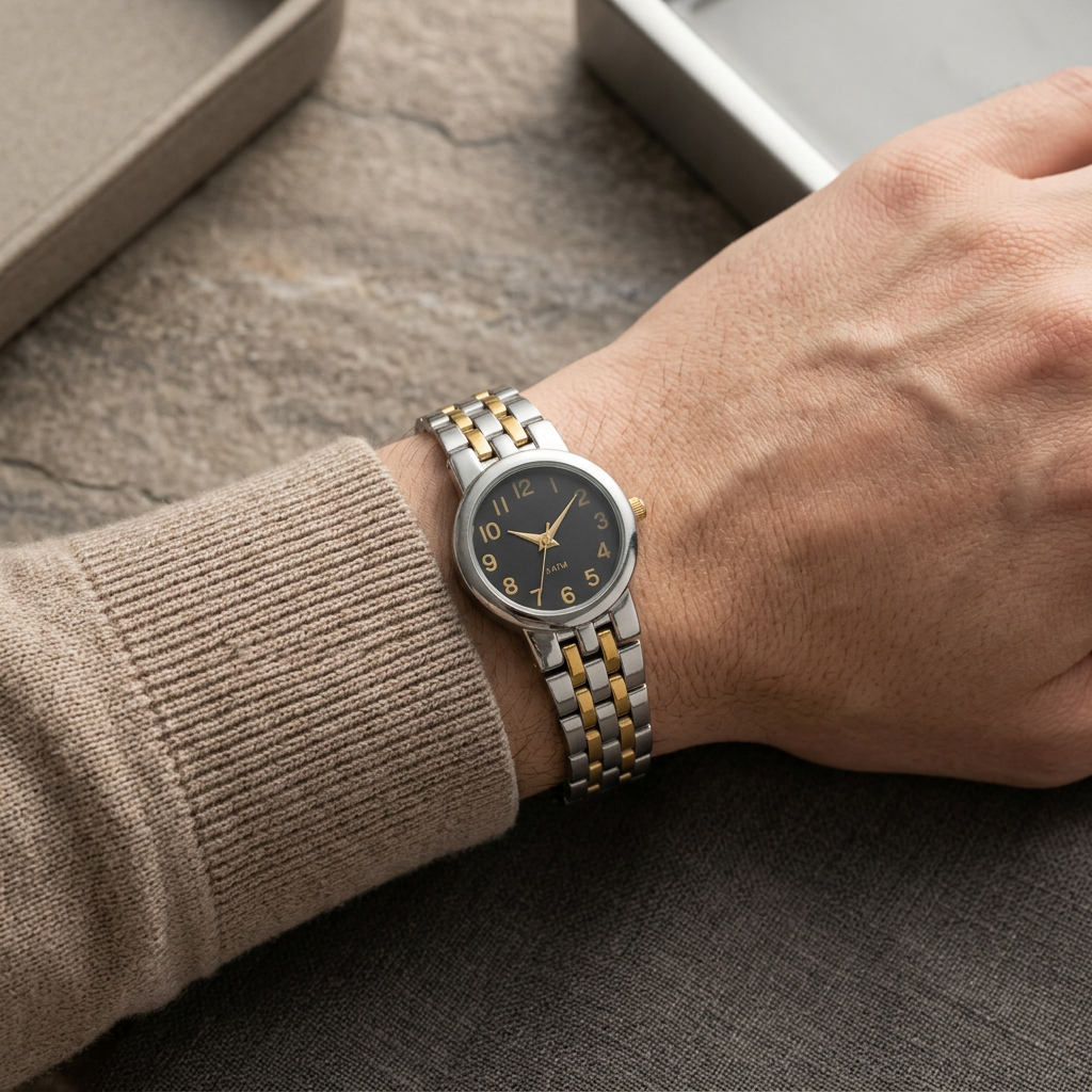 Reloj Racklo Analógico Bicolor Esfera Negra – Dama